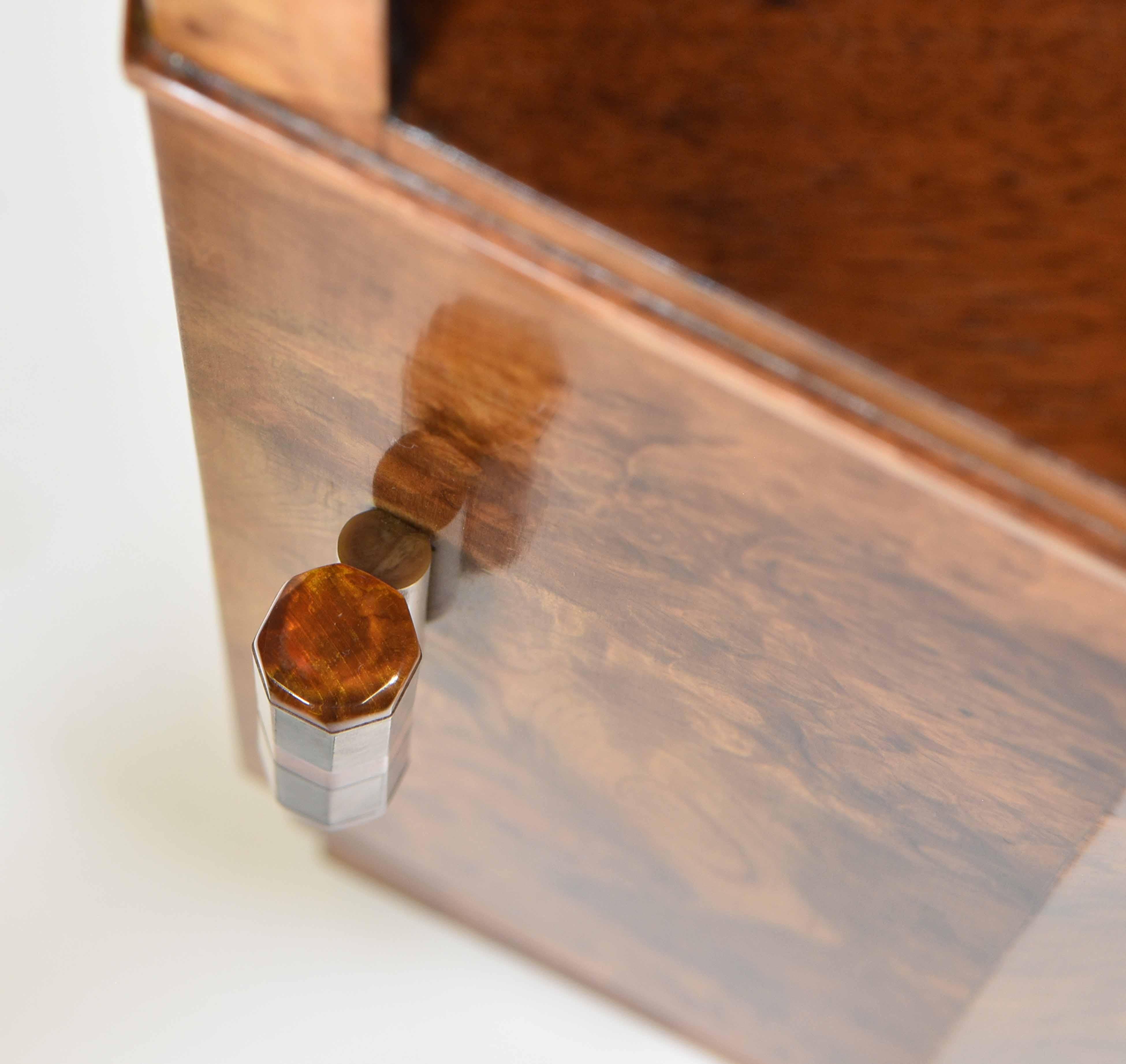 Art Deco Burr Walnut Canted Bedside Cabinet Side Table For Sale 1