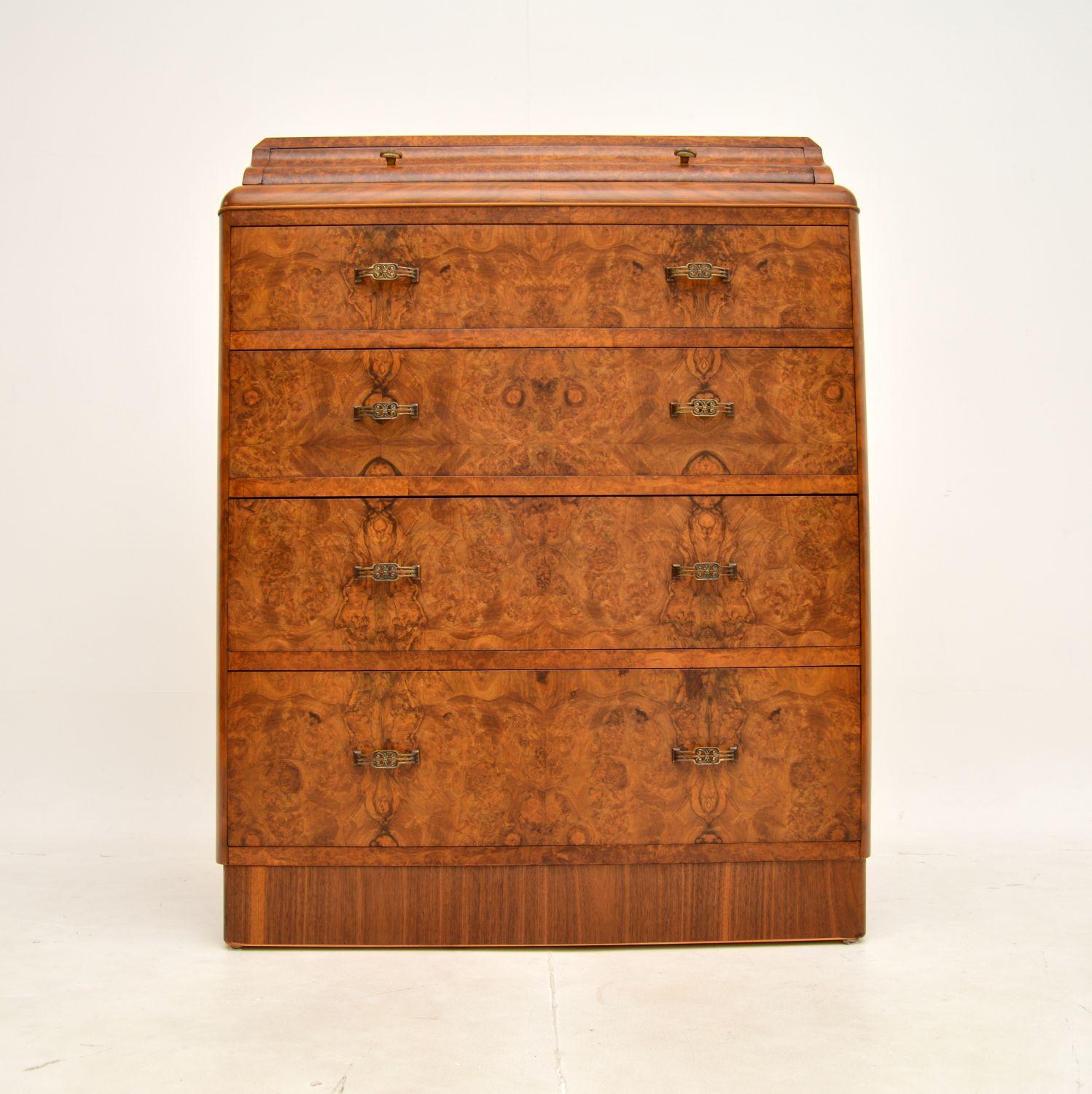 British Art Deco Burr Walnut Chest of Drawers For Sale