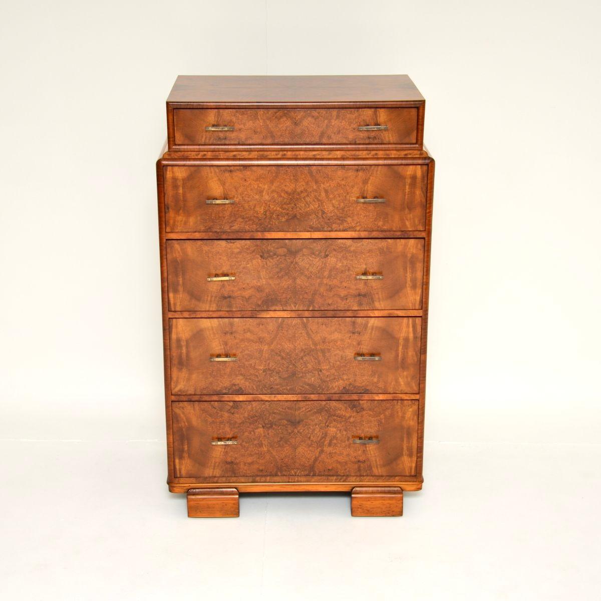 British Art Deco Burr Walnut Chest of Drawers For Sale