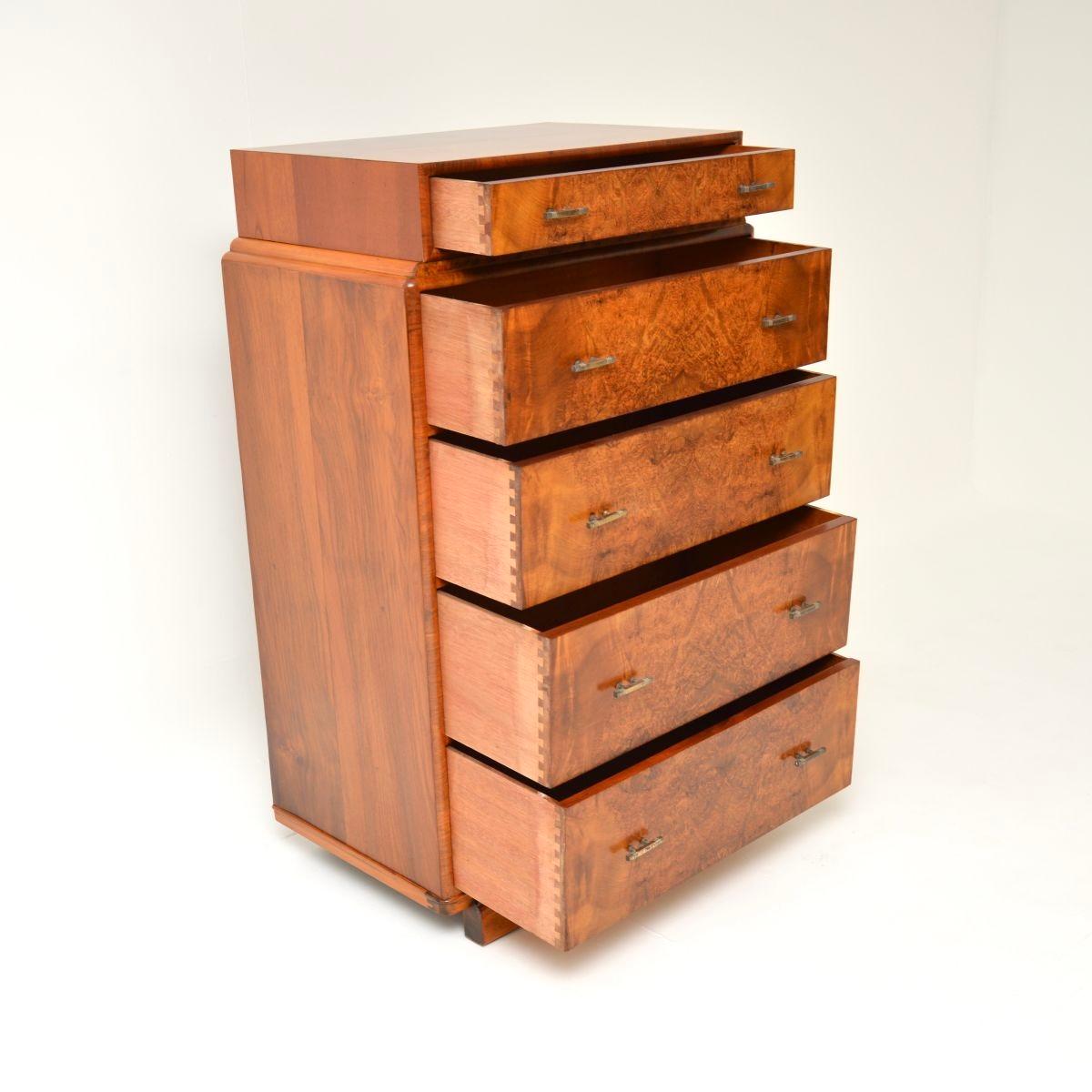 Mid-20th Century Art Deco Burr Walnut Chest of Drawers For Sale
