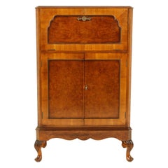 Antique Art Deco Burr Walnut Cocktail Cabinet, Drink Cabinet, Scotland 1930, B1649