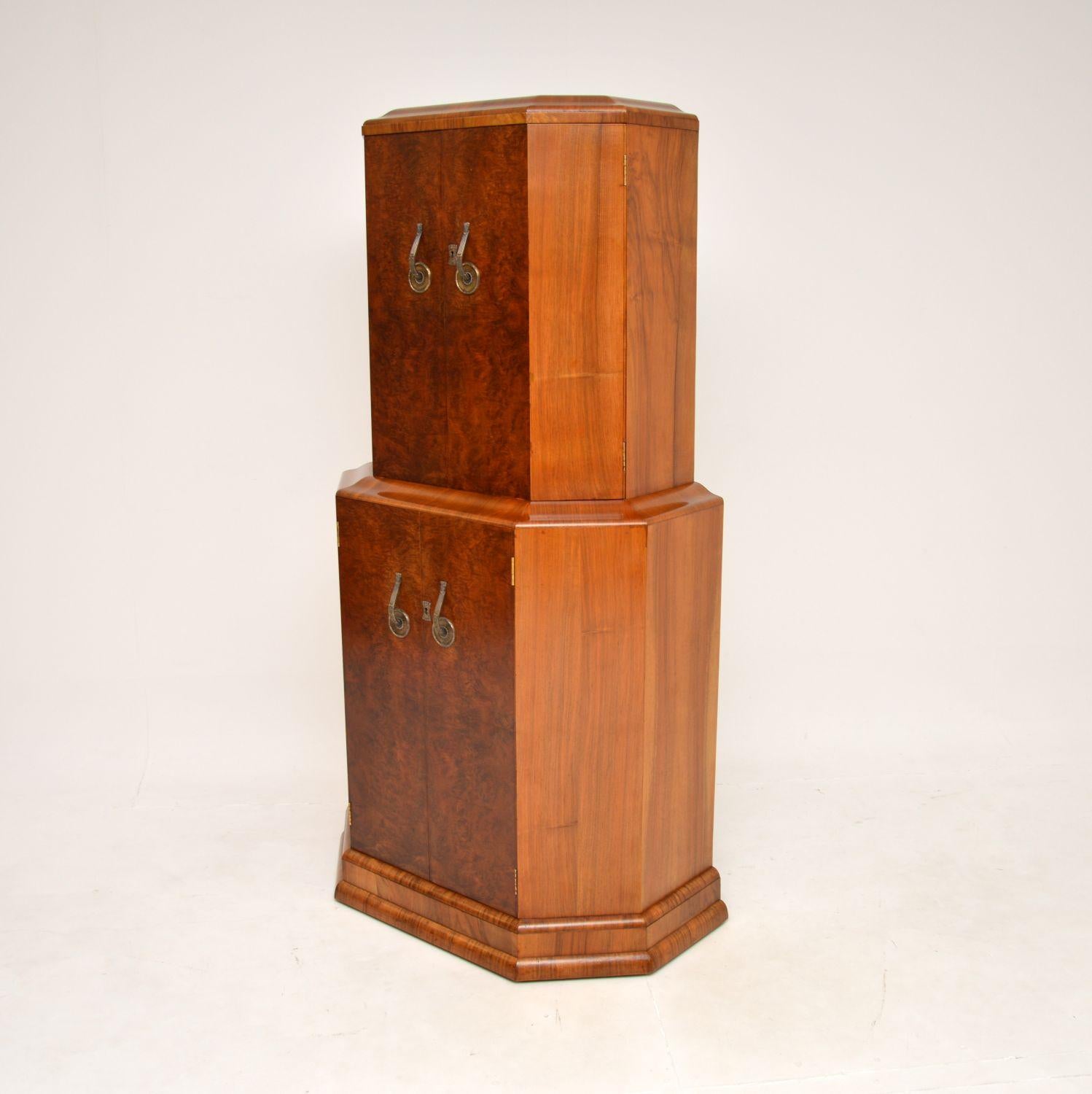 British Art Deco Burr Walnut Cocktail Cabinet For Sale