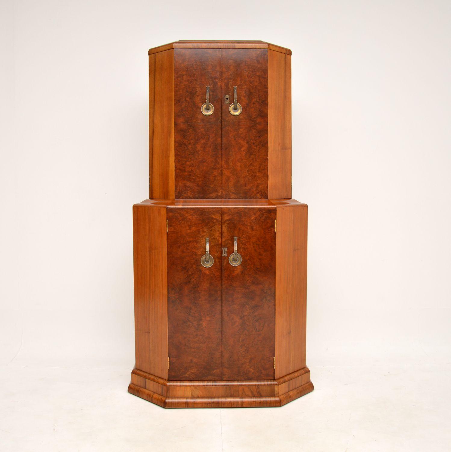 Art Deco Burr Walnut Cocktail Cabinet In Good Condition For Sale In London, GB
