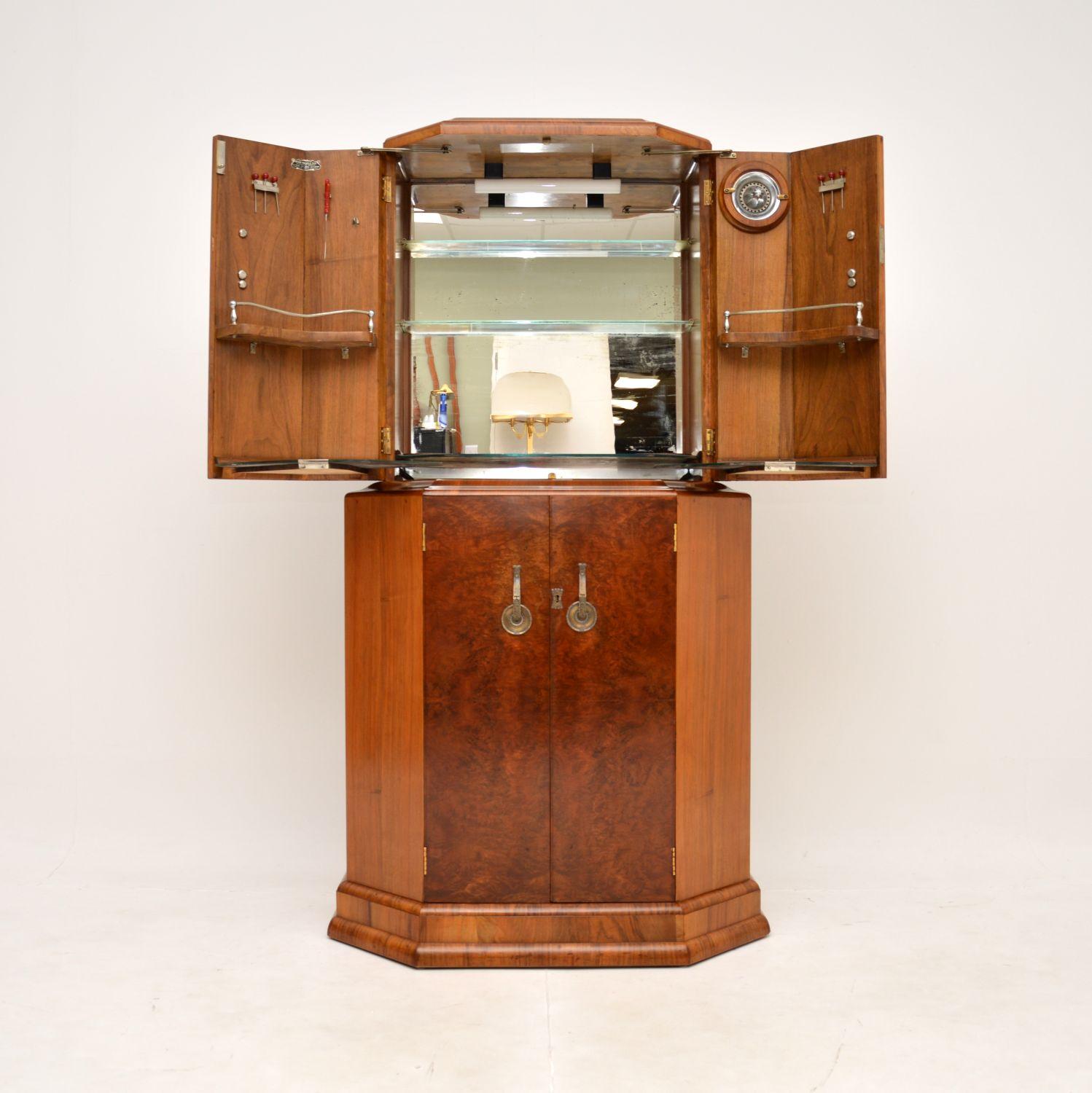 Early 20th Century Art Deco Burr Walnut Cocktail Cabinet For Sale