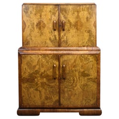Antique Art Deco Burr Walnut Cocktail Cabinet