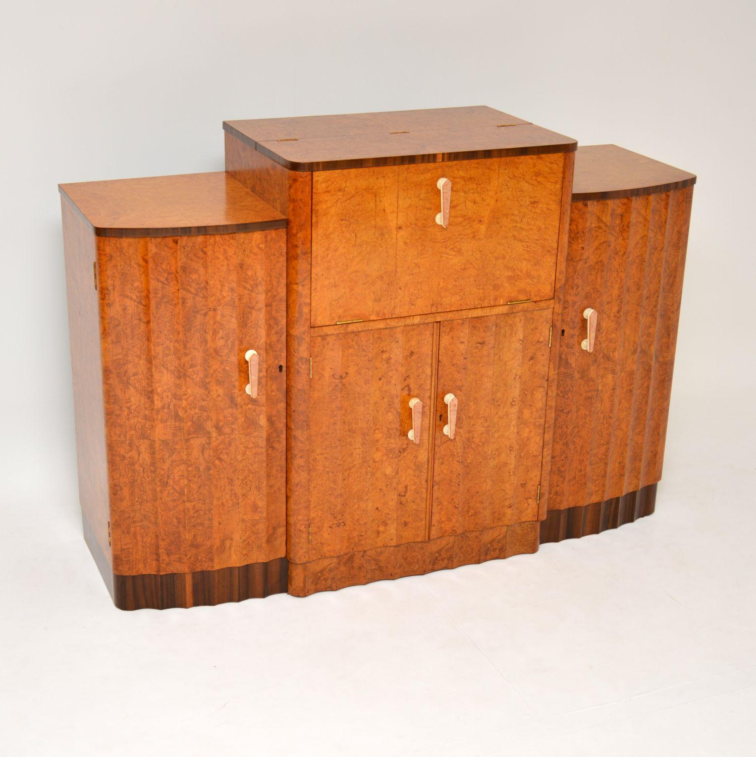 English Art Deco Burr Walnut Cocktail Cabinet / Sideboard by Epstein