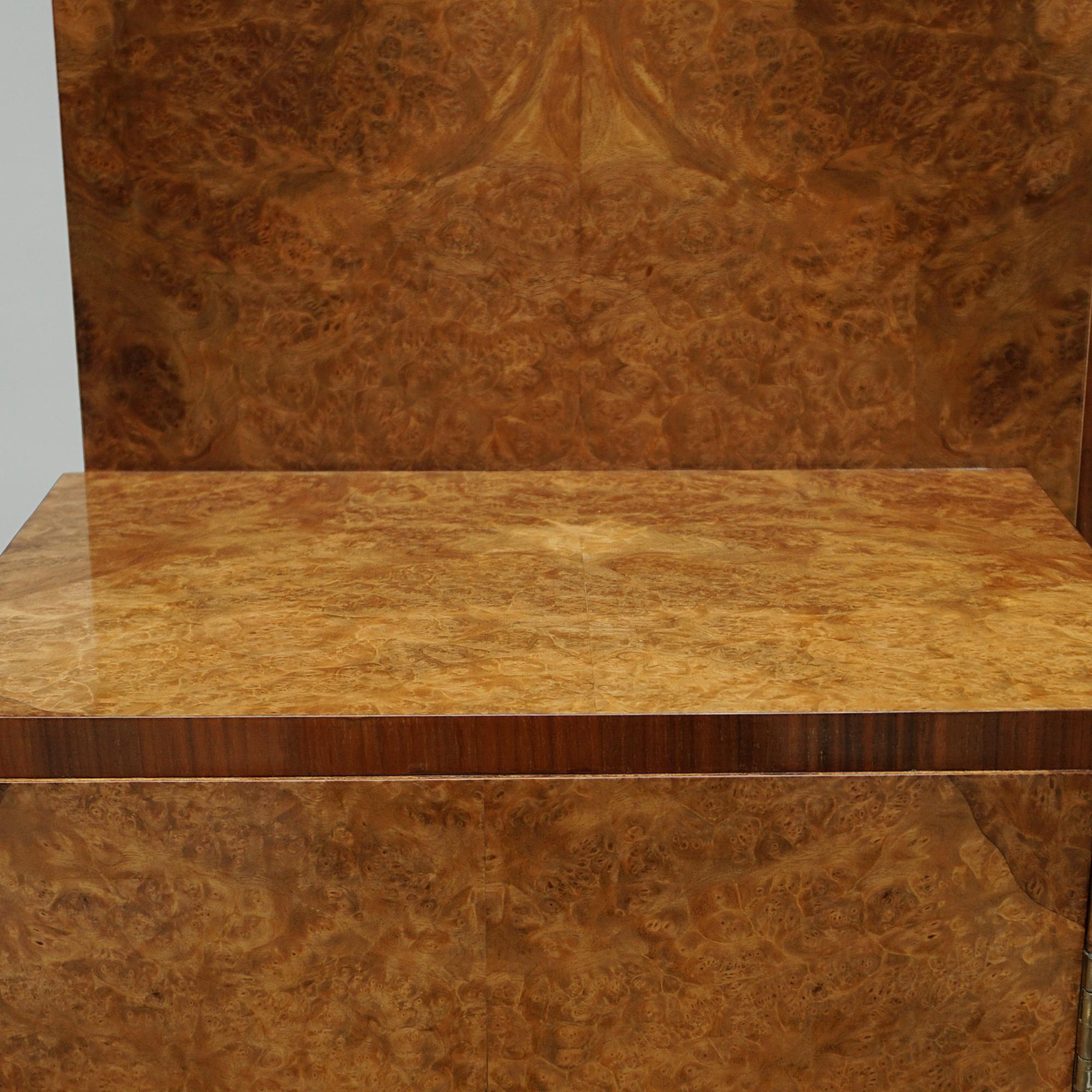 Art Deco Burr Walnut Cocktail Cabinet with Mirrored Lit Interior 6