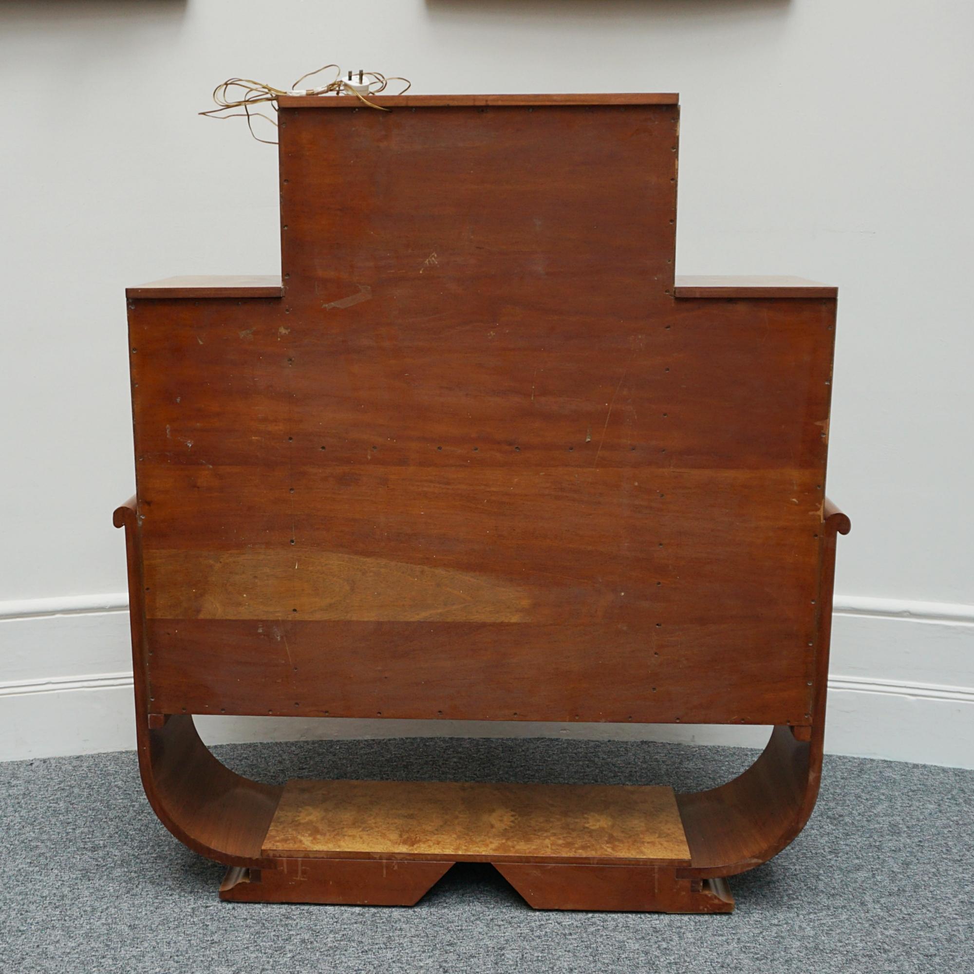 Art Deco Burr Walnut Cocktail Cabinet with Mirrored Lit Interior 12