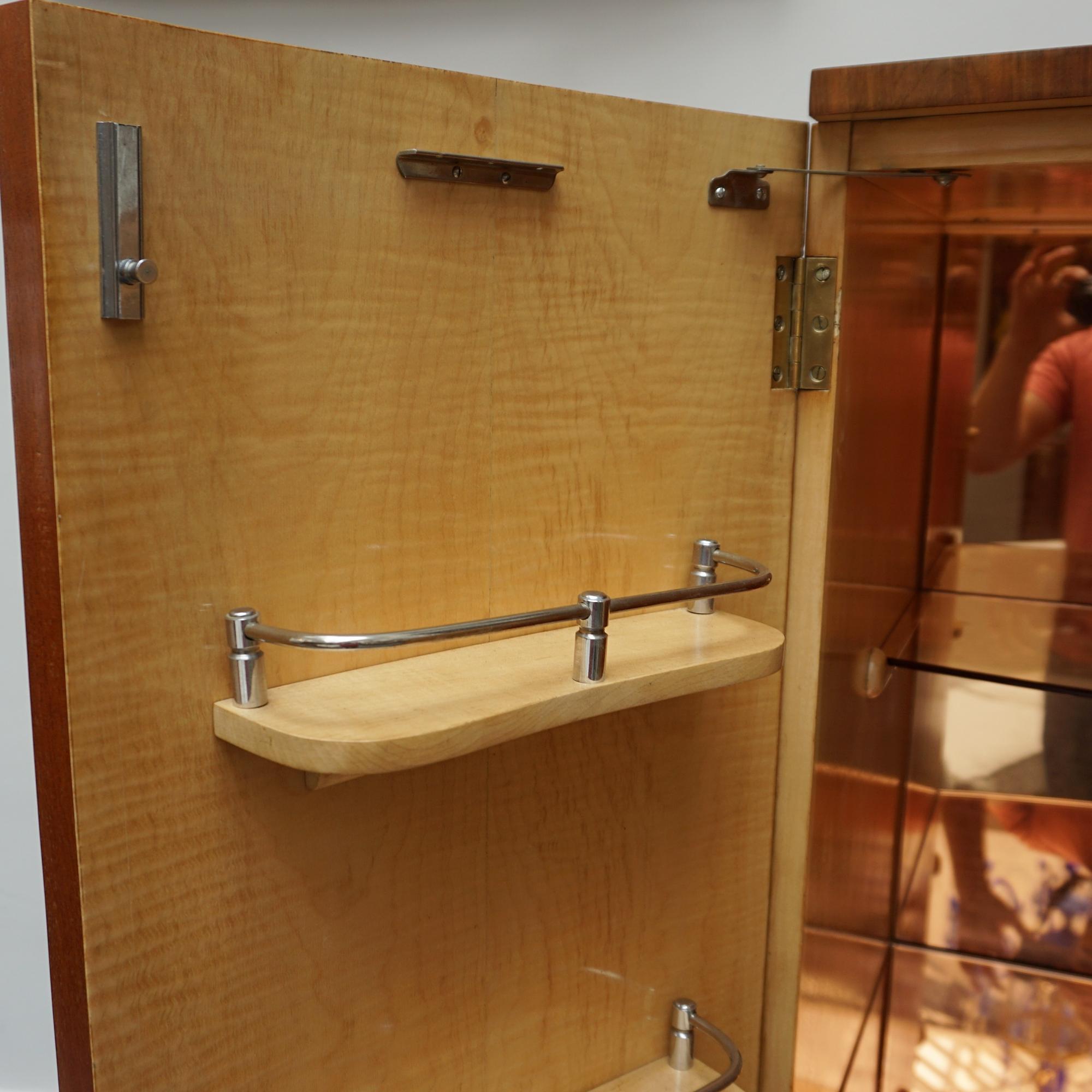 English Art Deco Burr Walnut Cocktail Cabinet with Mirrored Lit Interior