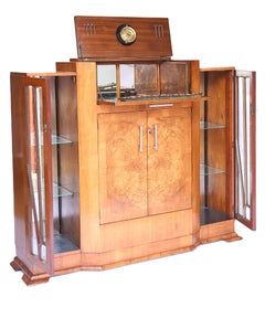 Art Deco Burr Walnut Cocktail / Display Cabinet