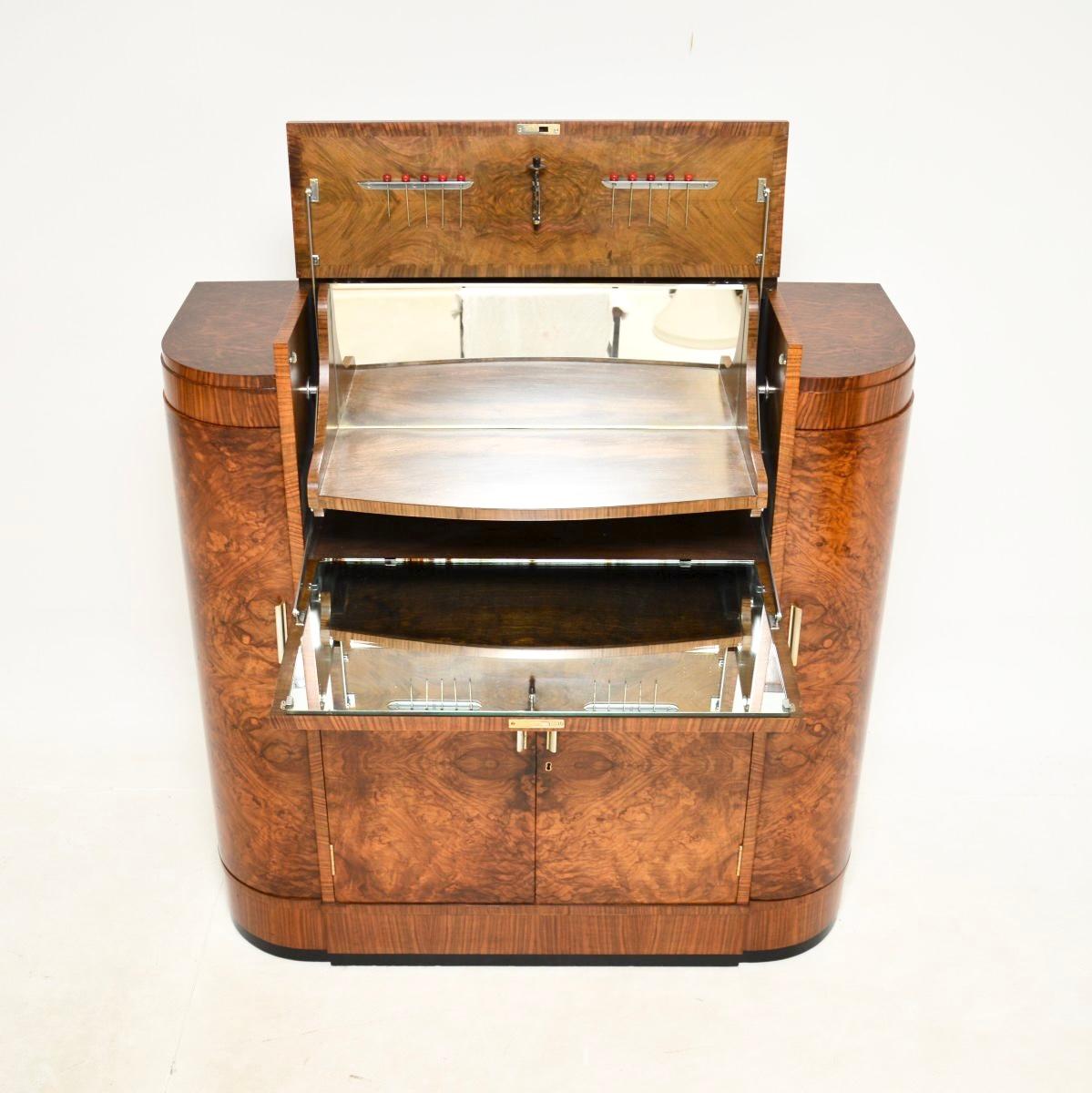 Art Deco Burr Walnut Cocktail Drinks Cabinet by Maple and Co In Good Condition In London, GB