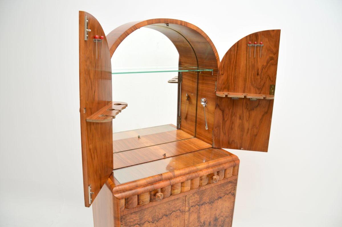 British Art Deco Burr Walnut Cocktail Drinks Cabinet