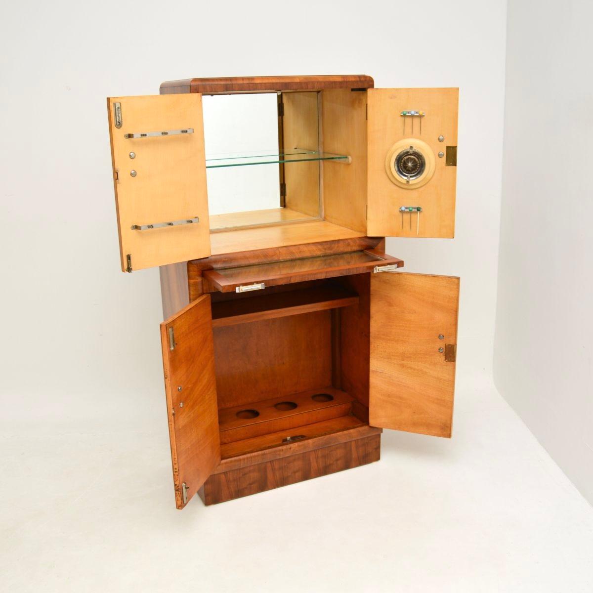 British Art Deco Burr Walnut Cocktail Drinks Cabinet