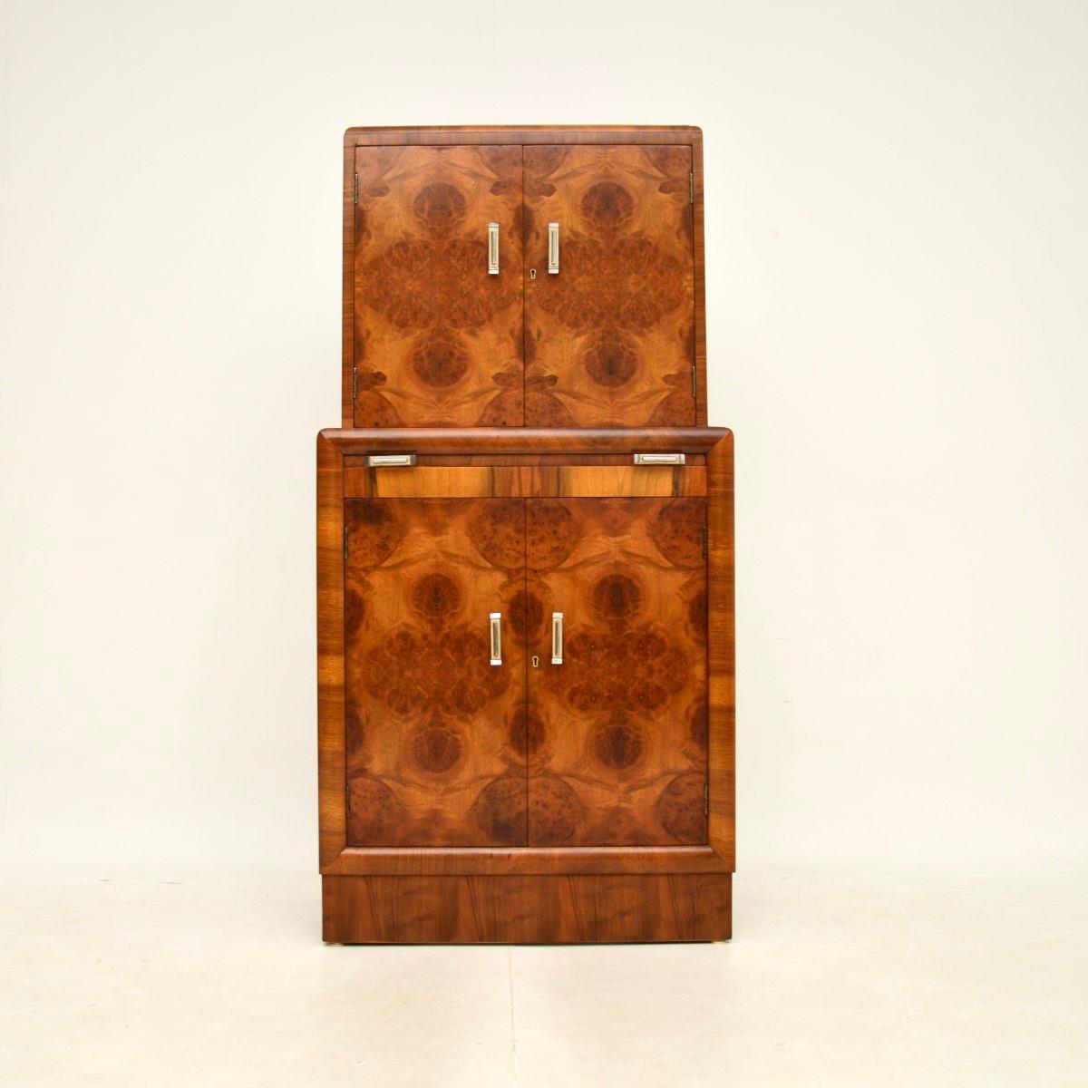 Mid-20th Century Art Deco Burr Walnut Cocktail Drinks Cabinet