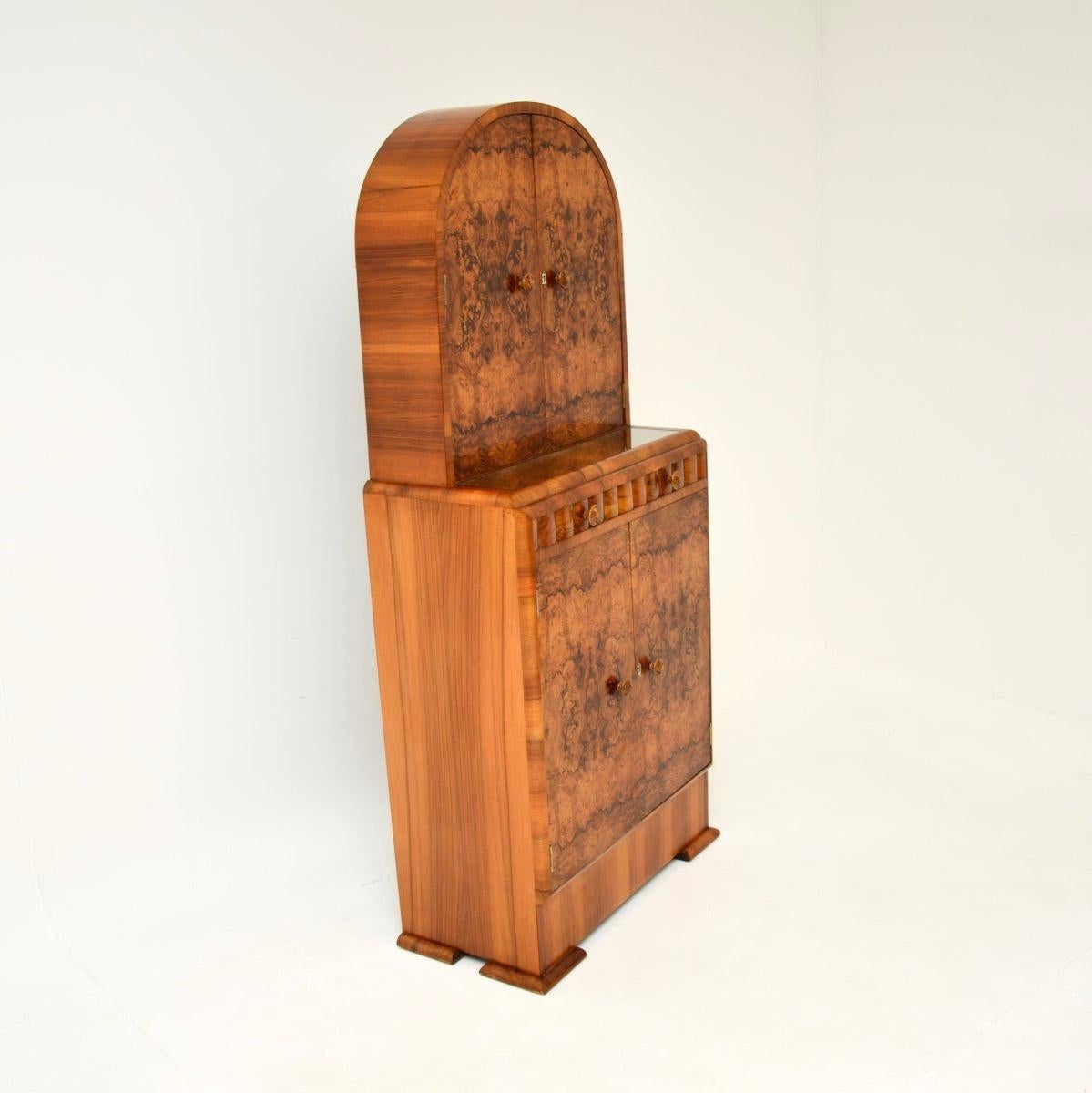 Glass Art Deco Burr Walnut Cocktail Drinks Cabinet