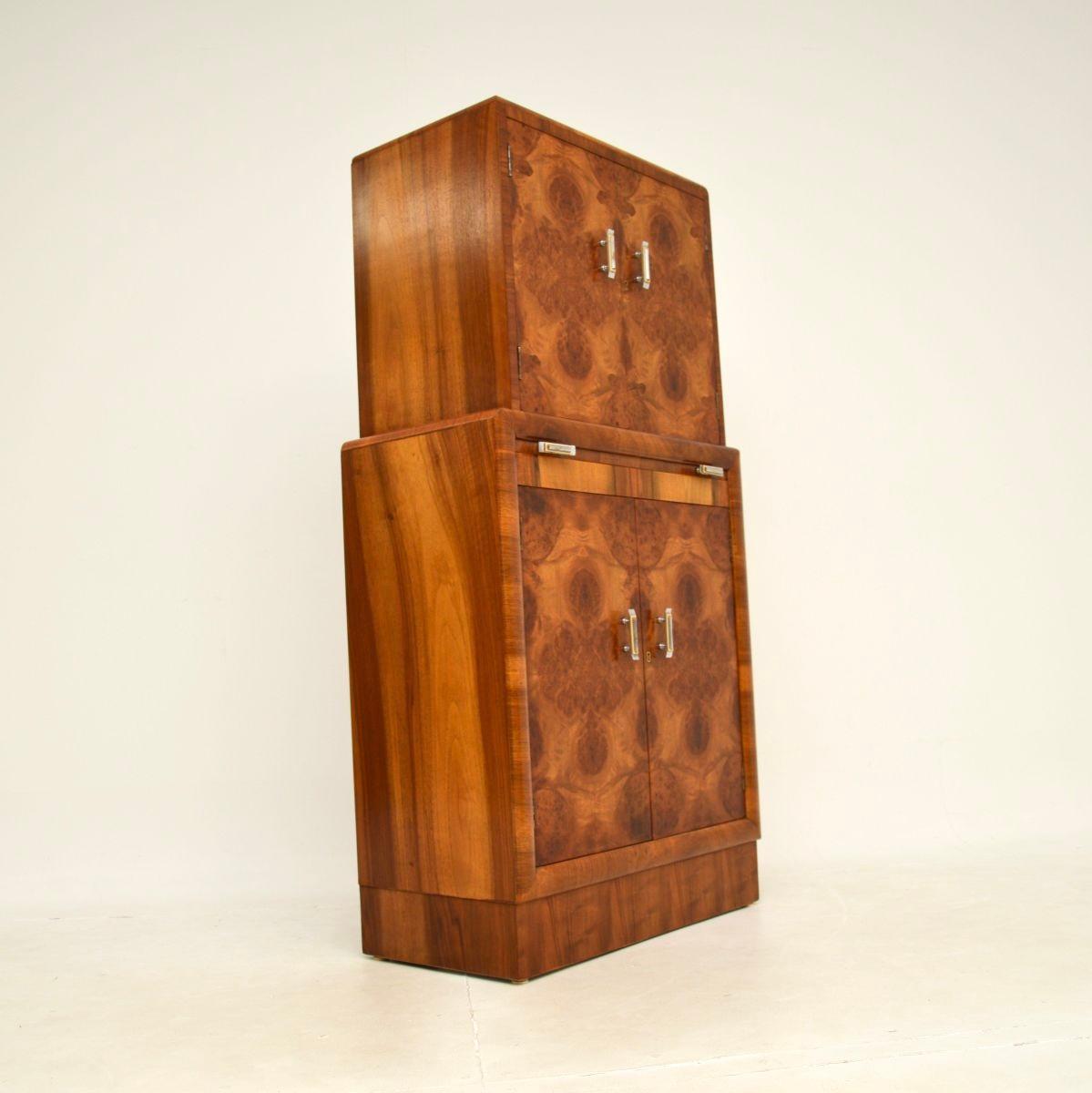 Glass Art Deco Burr Walnut Cocktail Drinks Cabinet