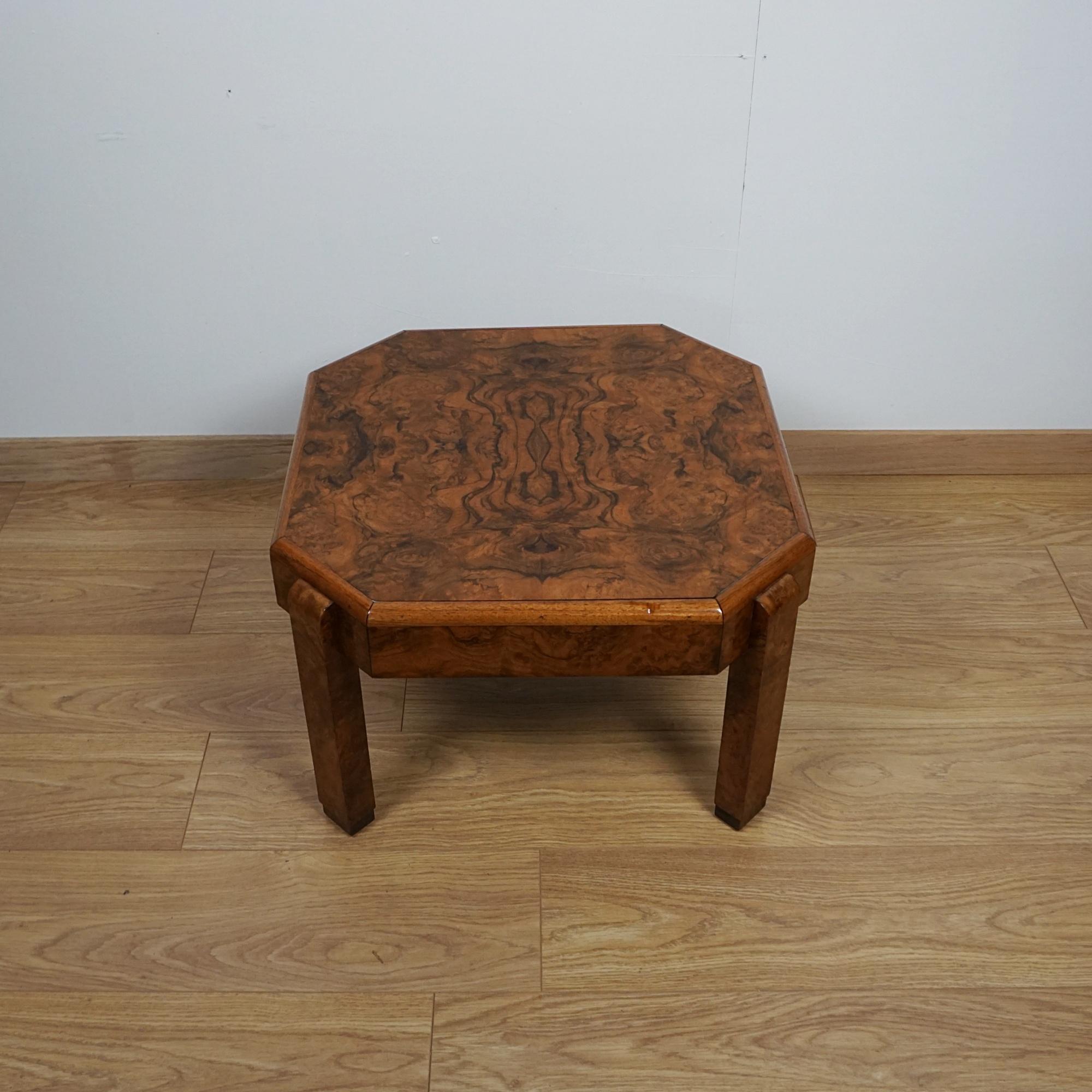 An Art Deco Burr Walnut coffee table. 