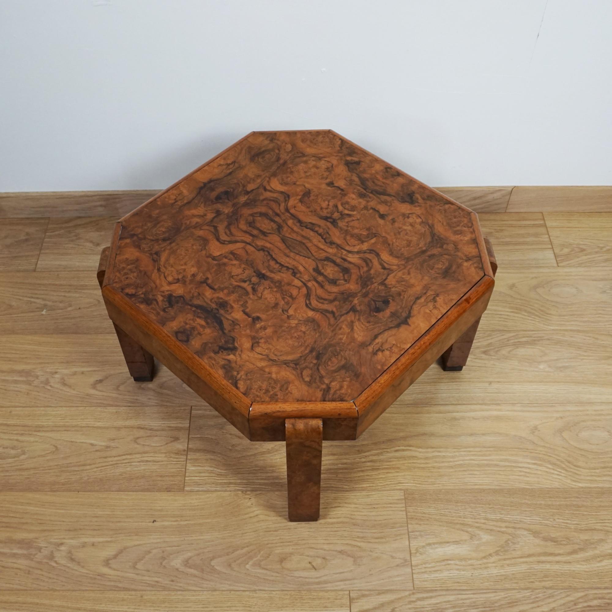English Art Deco Burr Walnut Coffee Table For Sale