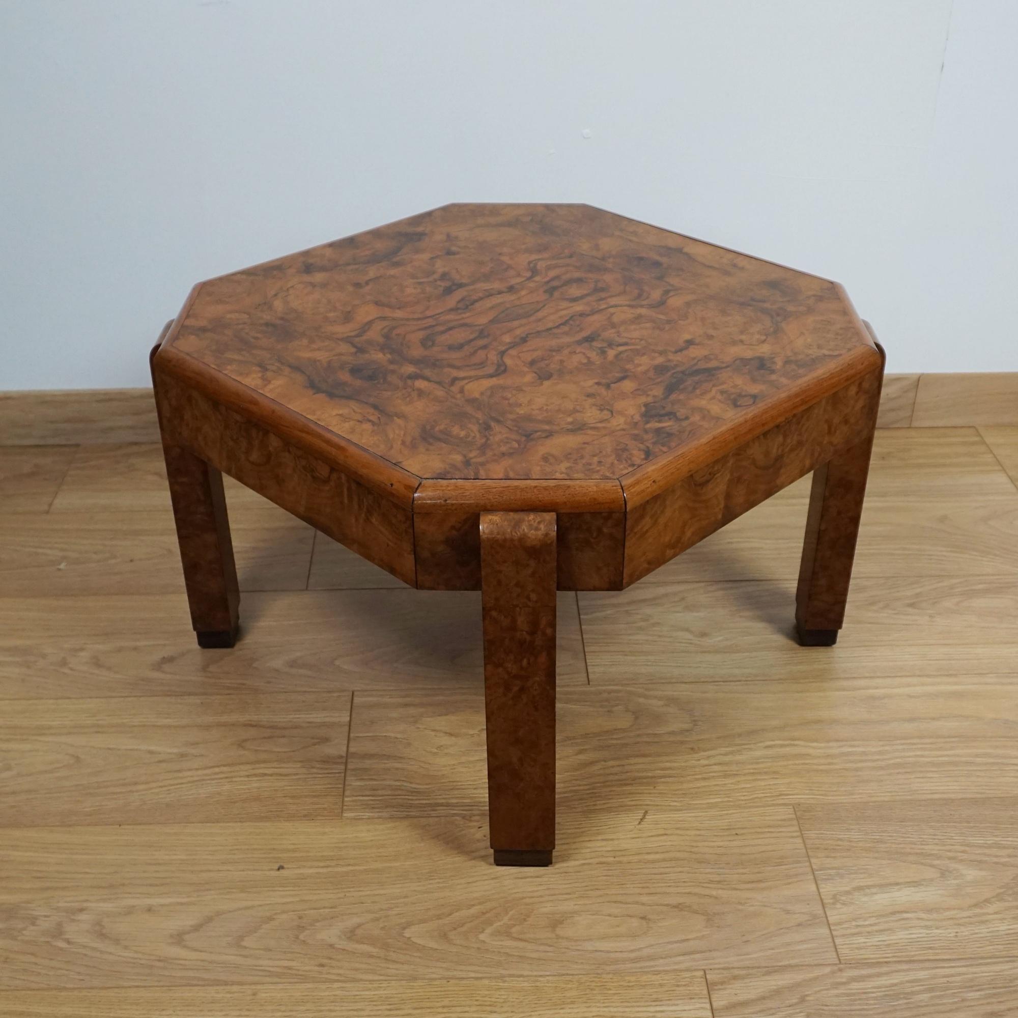 Early 20th Century Art Deco Burr Walnut Coffee Table For Sale