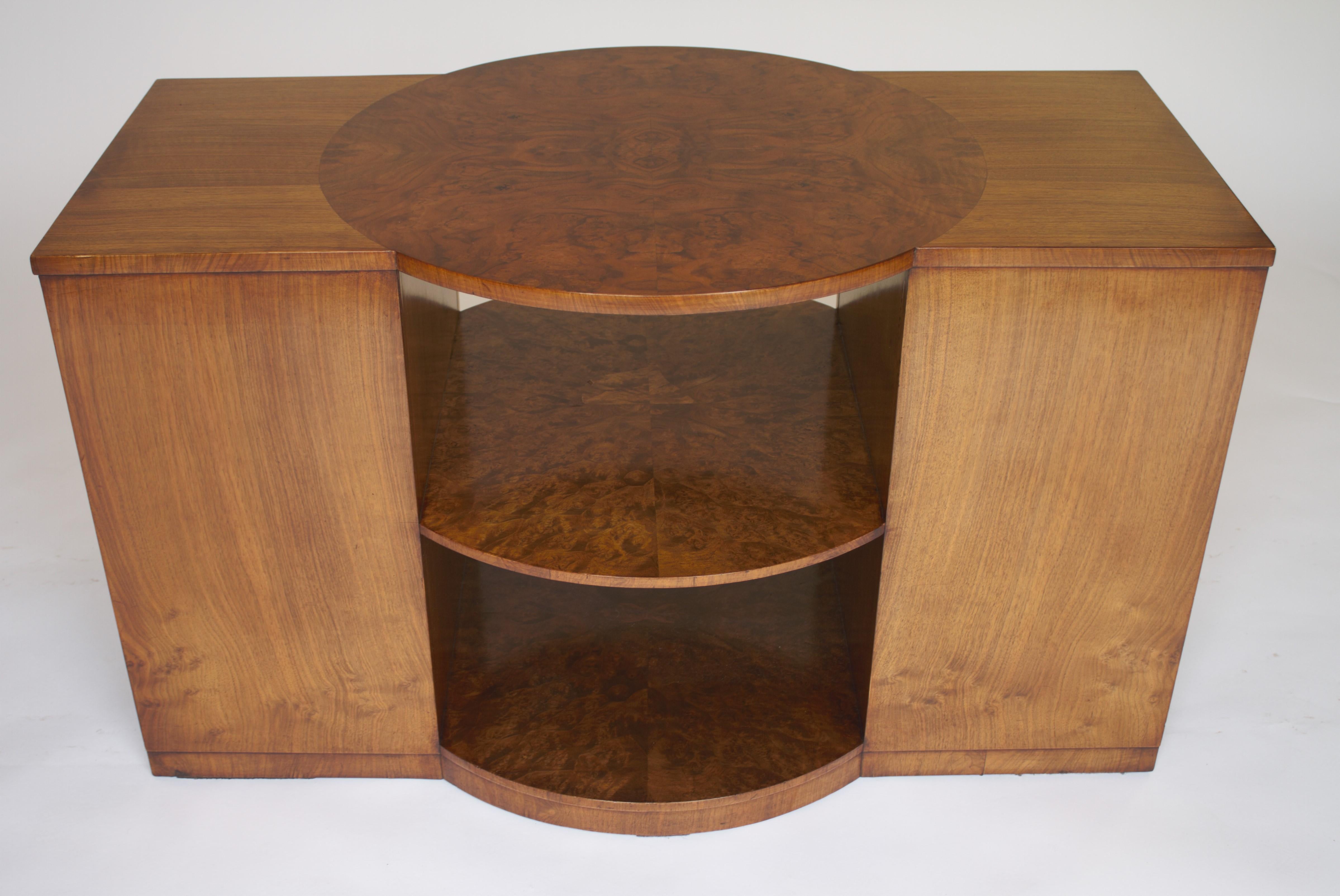 British Art Deco Burr  Walnut Coffee table / Nests 3 tables each side, circa 1920s For Sale
