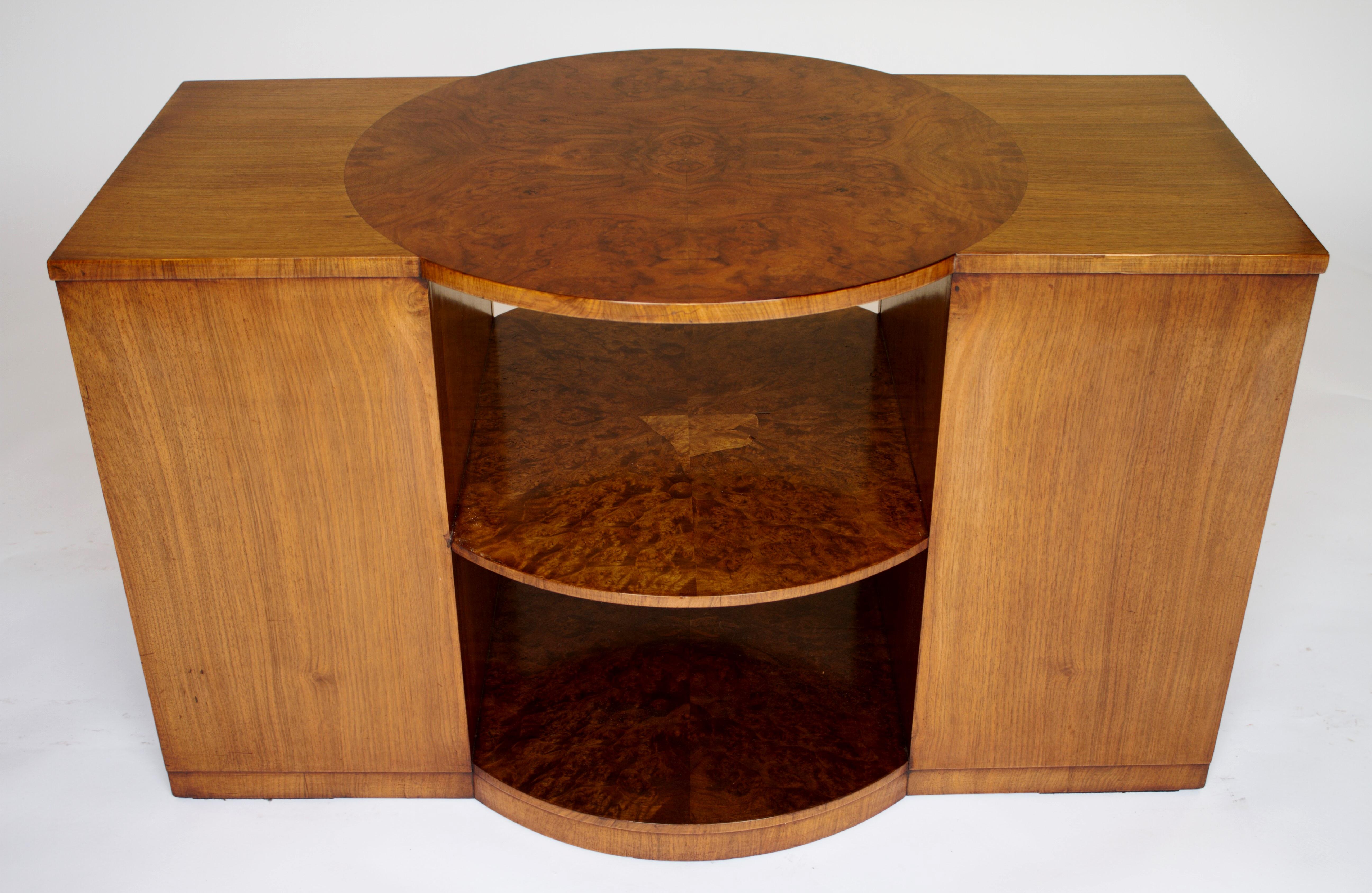 Polished Art Deco Burr  Walnut Coffee table / Nests 3 tables each side, circa 1920s For Sale