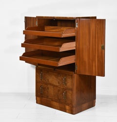 Art Deco Burr Walnut Compact Linen Press Tallboy