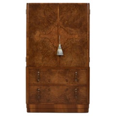 Art Deco Burr Walnut Compact Linen Press Tallboy