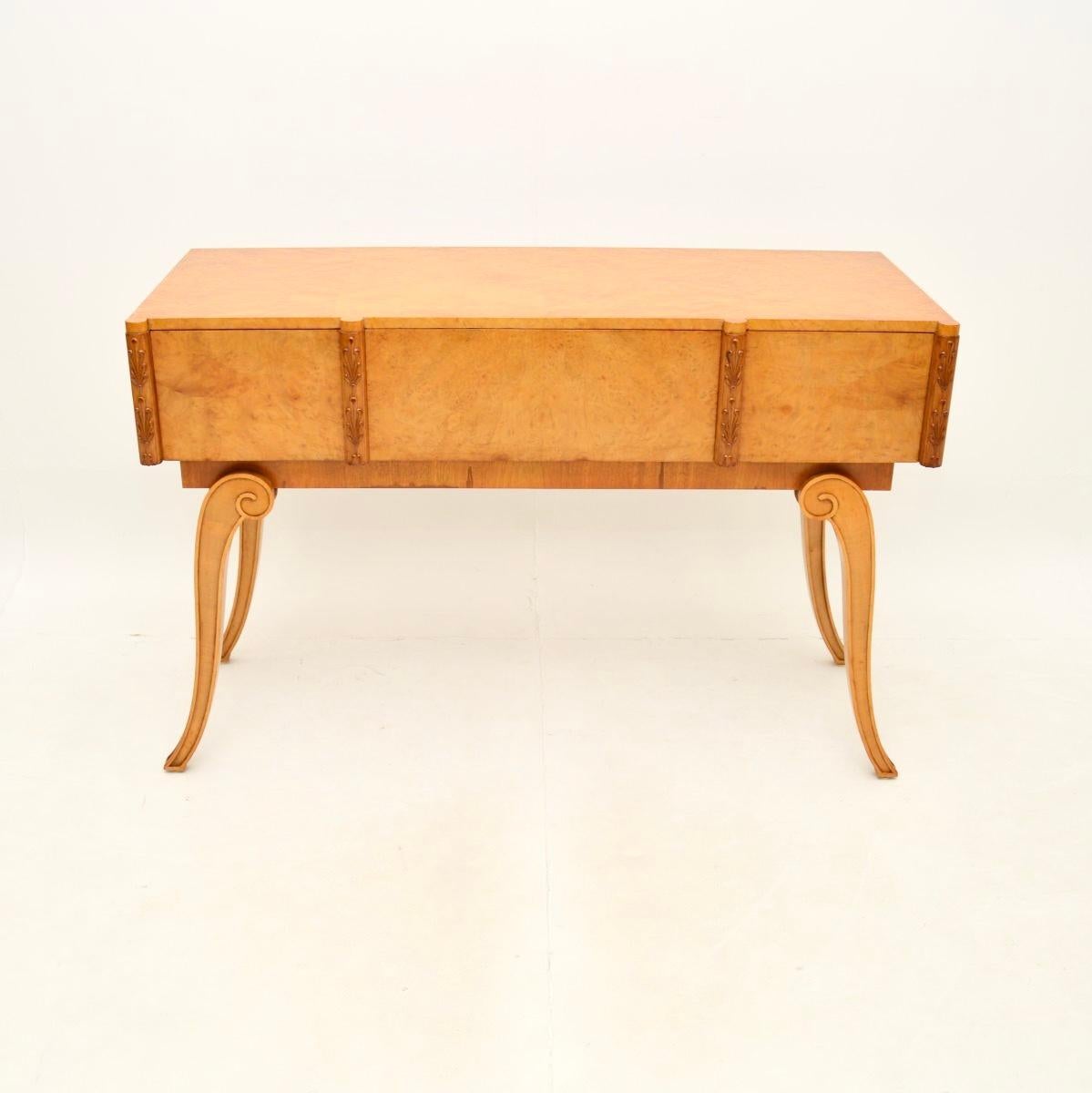 Early 20th Century Art Deco Burr Walnut Console Table by Hille For Sale
