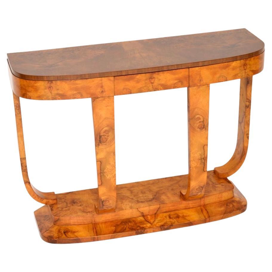 Table console art déco en ronce de noyer par Hille en vente
