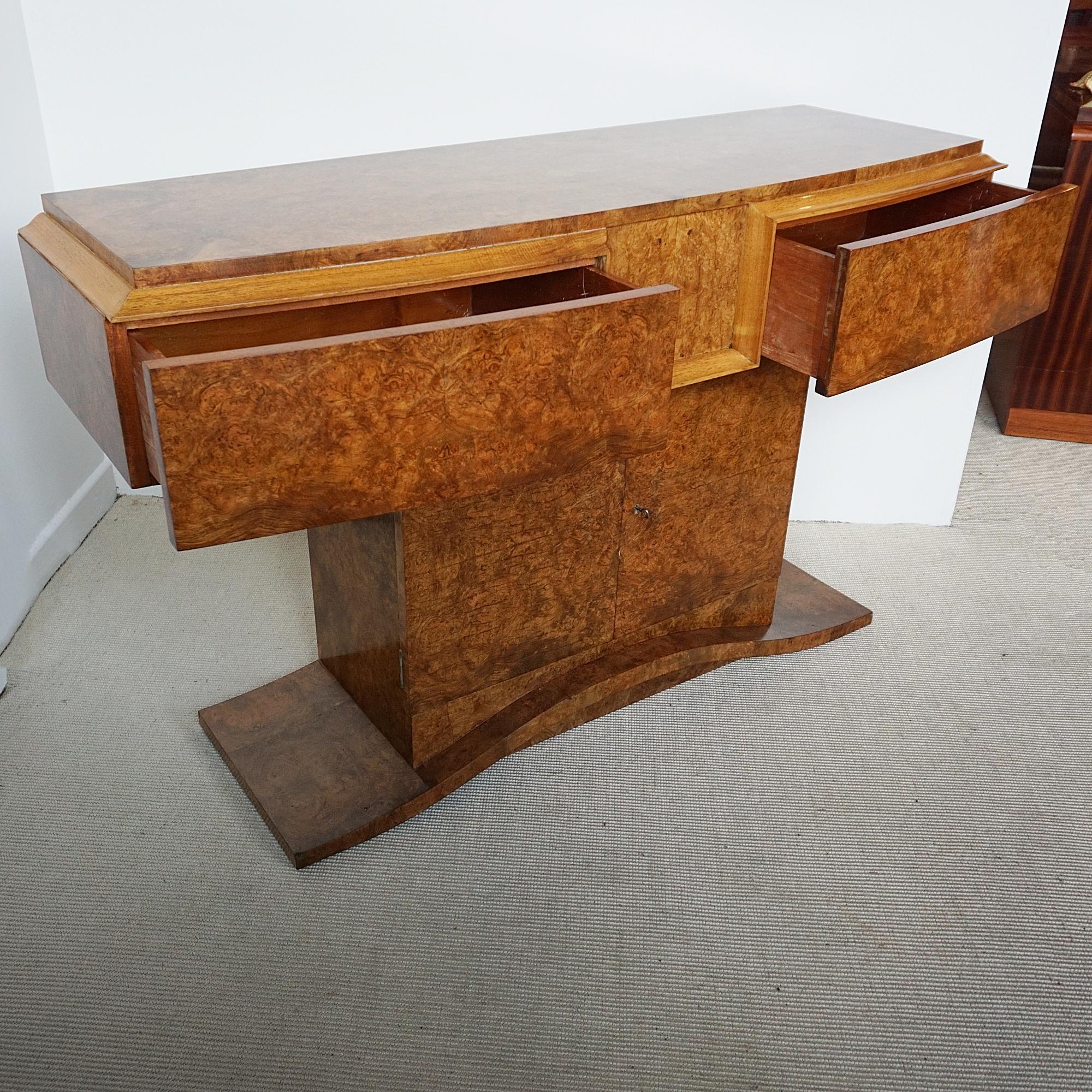 Art Deco Burr Walnut Console Table by Hille of London 5