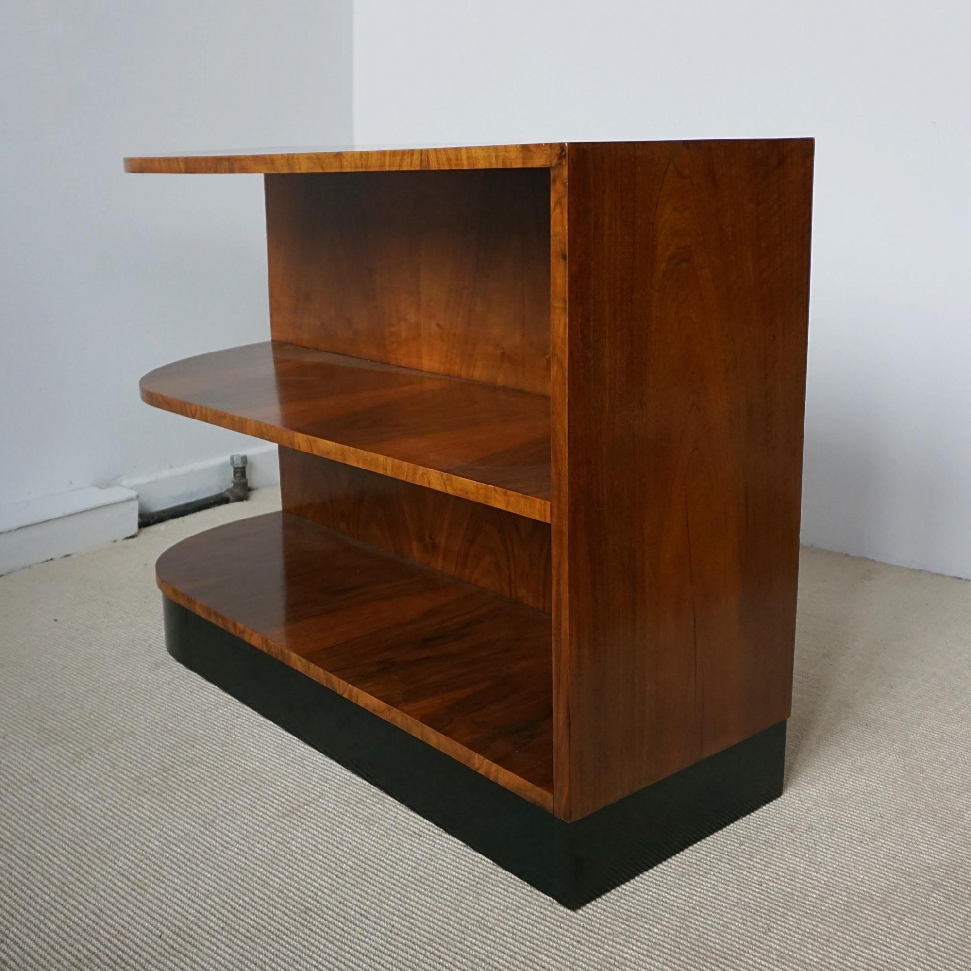English Art Deco Burr Walnut Curved Bookcase
