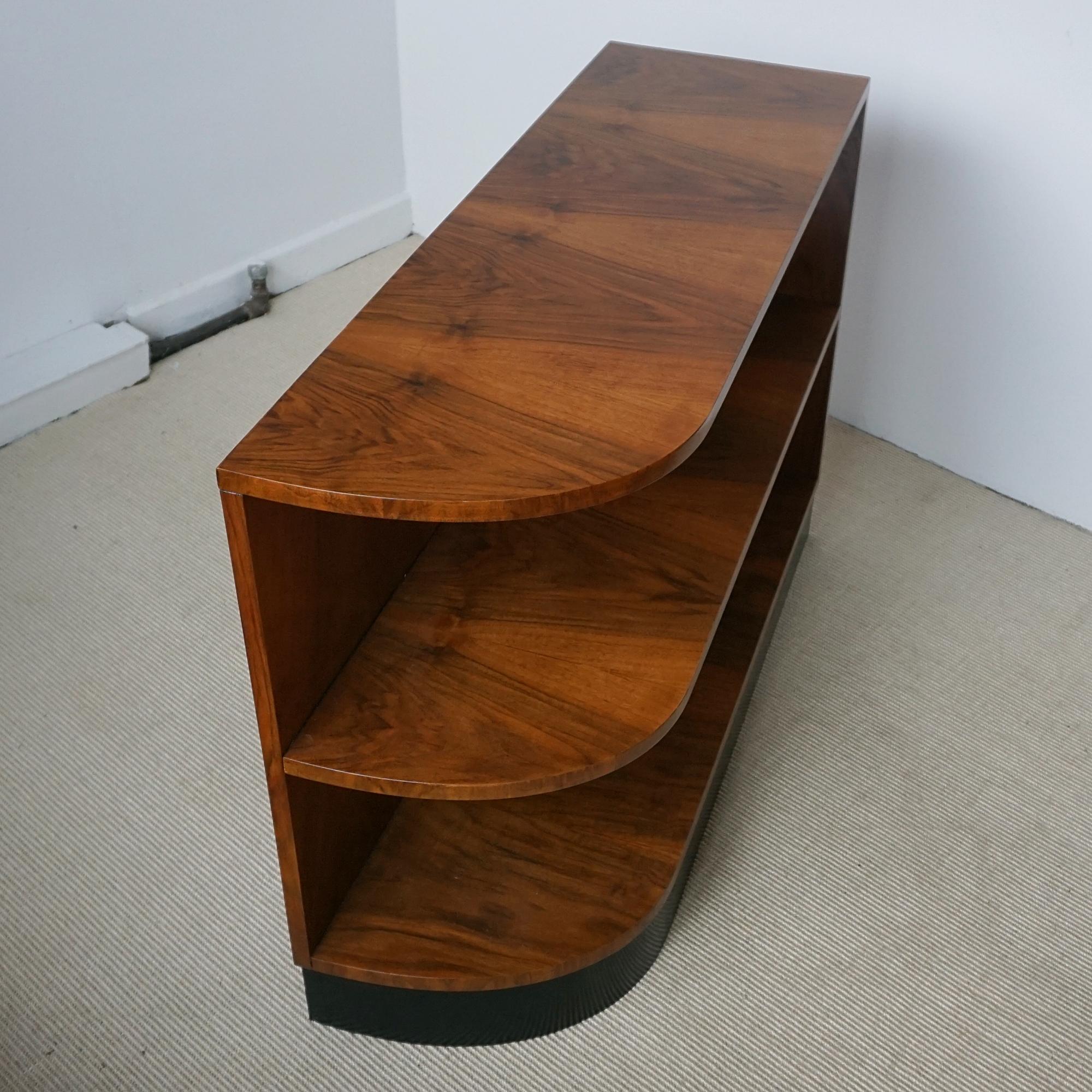 Early 20th Century Art Deco Burr Walnut Curved Bookcase