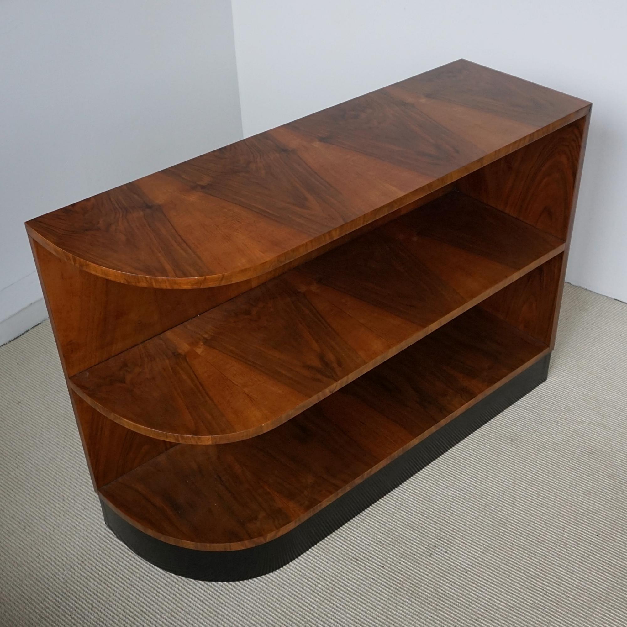 Art Deco Burr Walnut Curved Bookcase 1