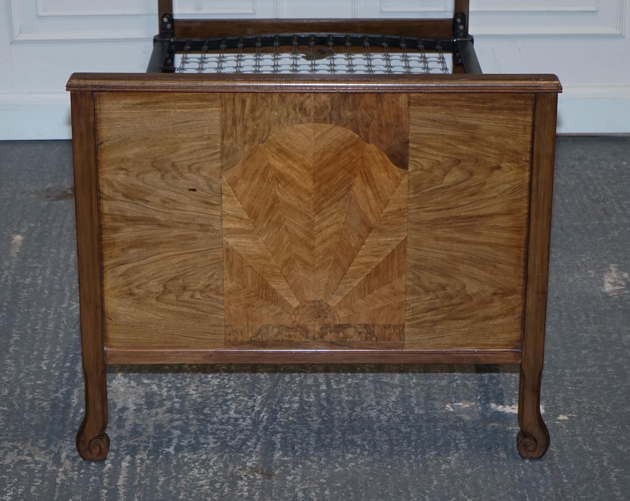 ART DECO BURR WALNUT DECORATIVE INLAID PANELS SiNGLE BED For Sale 4