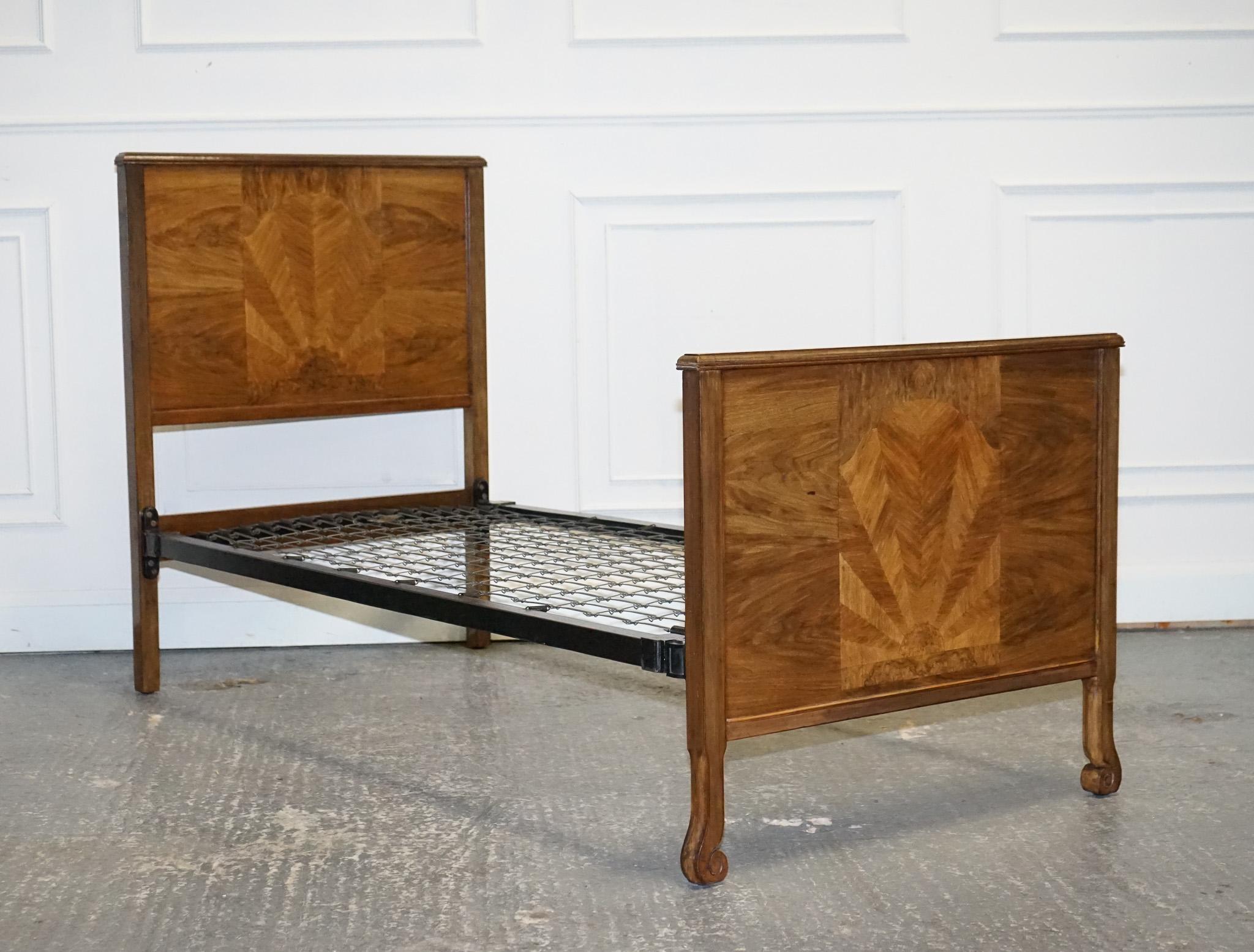 Antiques of London



We are delighted to offer for sale this Art Deco Single Bed.

 A stunning design characterized by its richly textured burr walnut wood, exuding elegance and sophistication. The headboard features intricate decorative inlaid