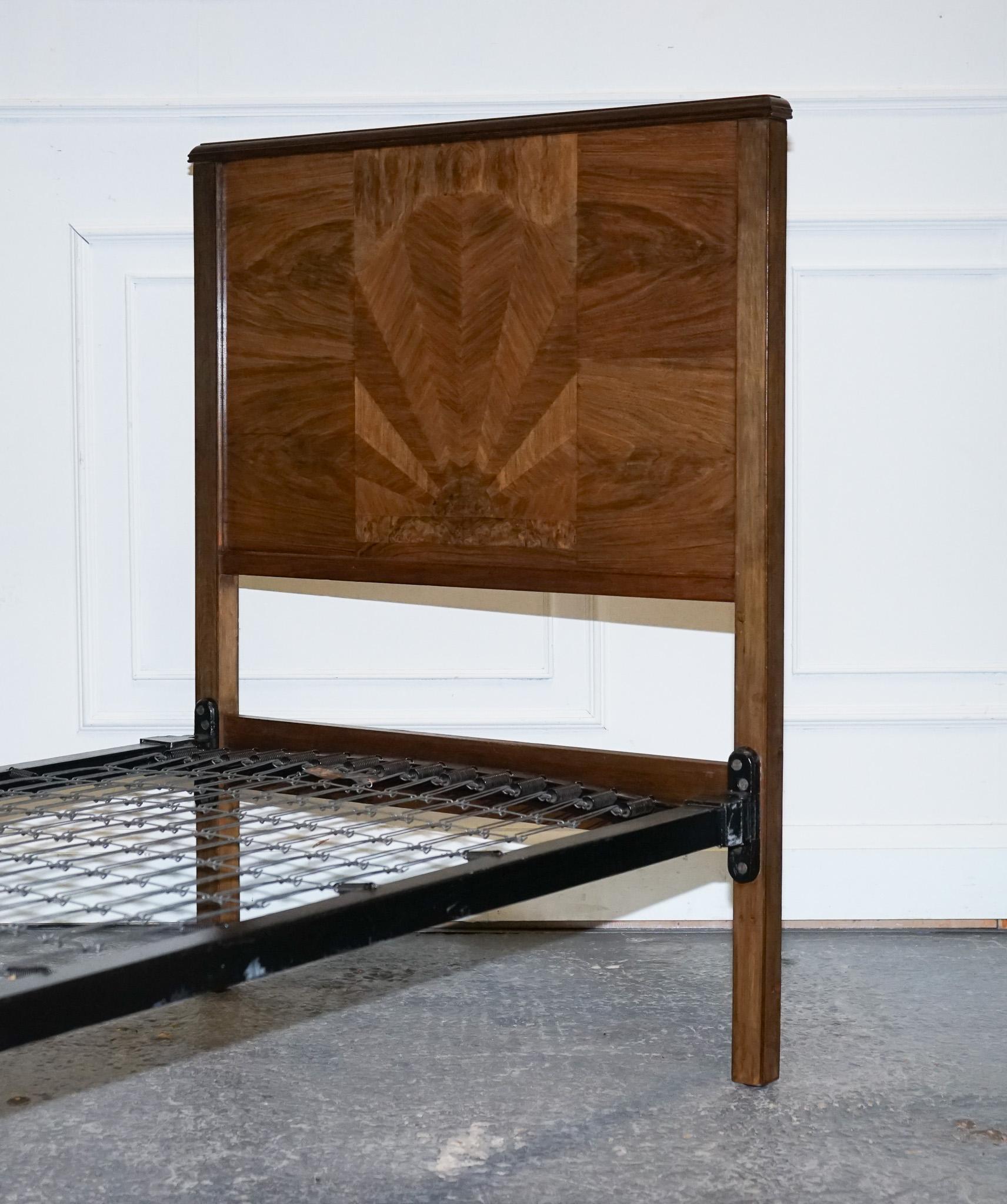 Hand-Crafted ART DECO BURR WALNUT DECORATIVE INLAID PANELS SiNGLE BED For Sale