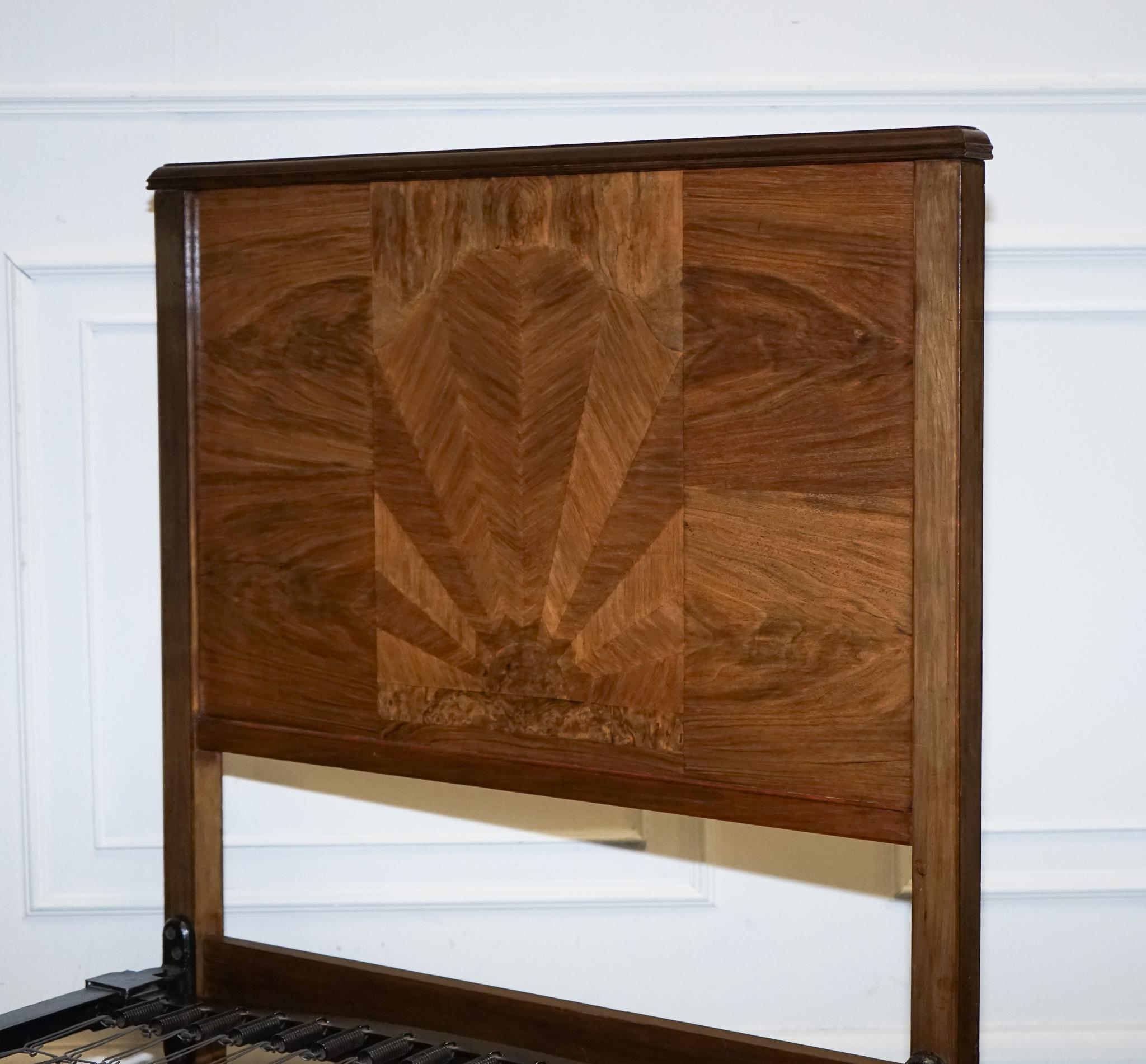 ART DECO BURR WALNUT DECORATIVE INLAID PANELS SiNGLE BED In Good Condition For Sale In Pulborough, GB