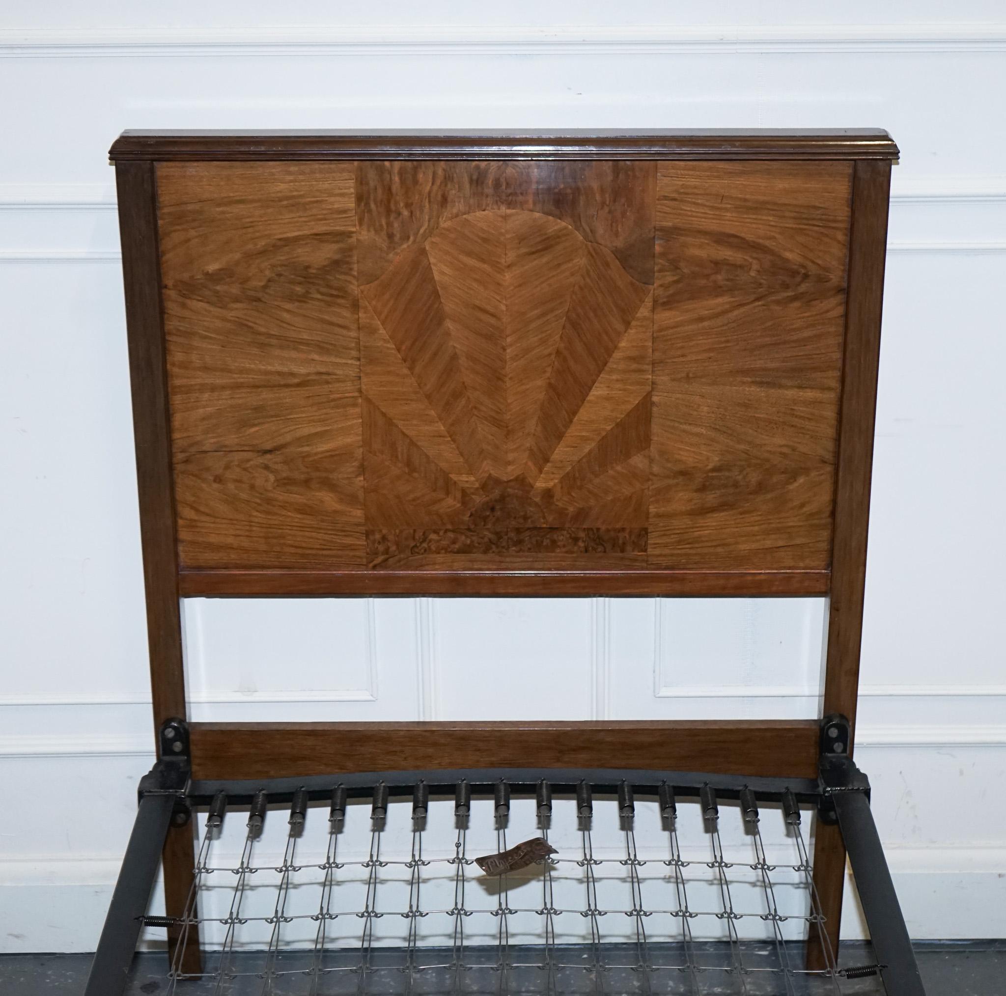 ART DECO BURR WALNUT DECORATIVE INLAID PANELS SiNGLE BED For Sale 1