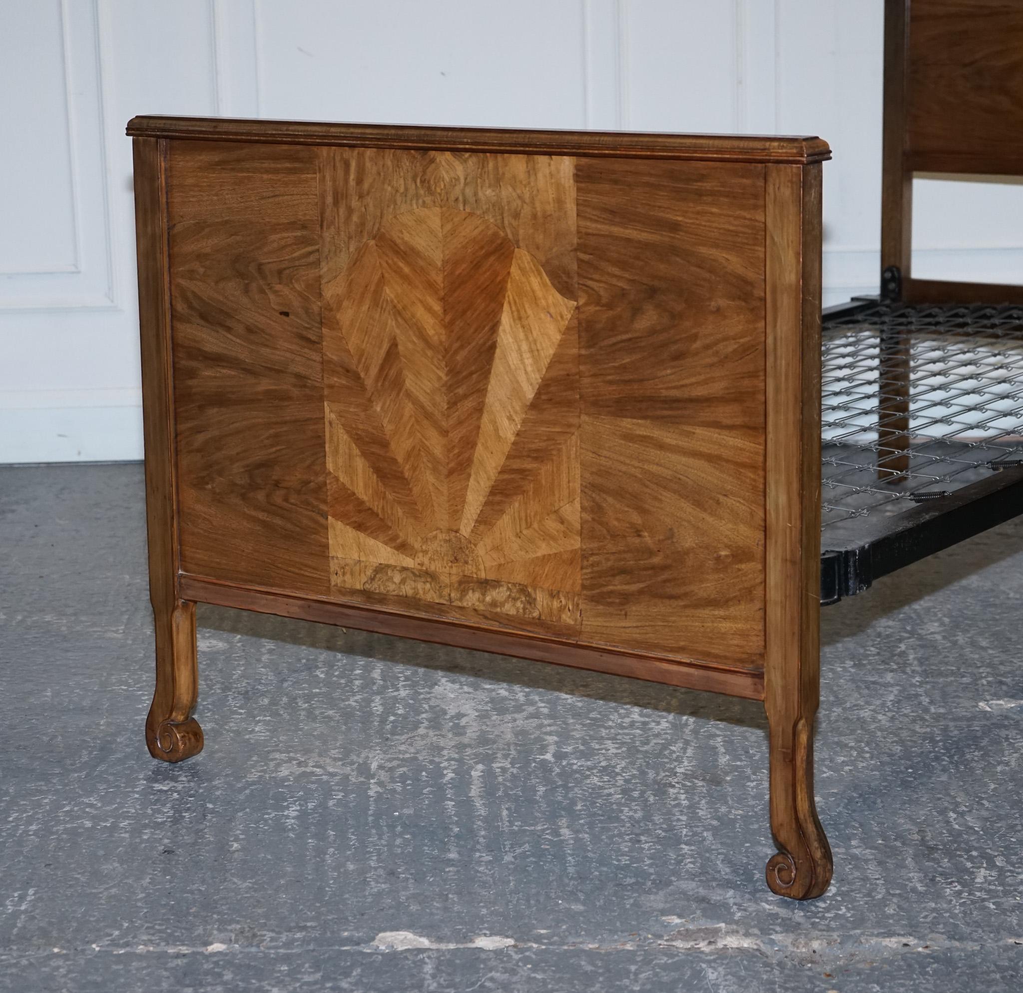 ART DECO BURR WALNUT DECORATIVE INLAID PANELS SiNGLE BED For Sale 2