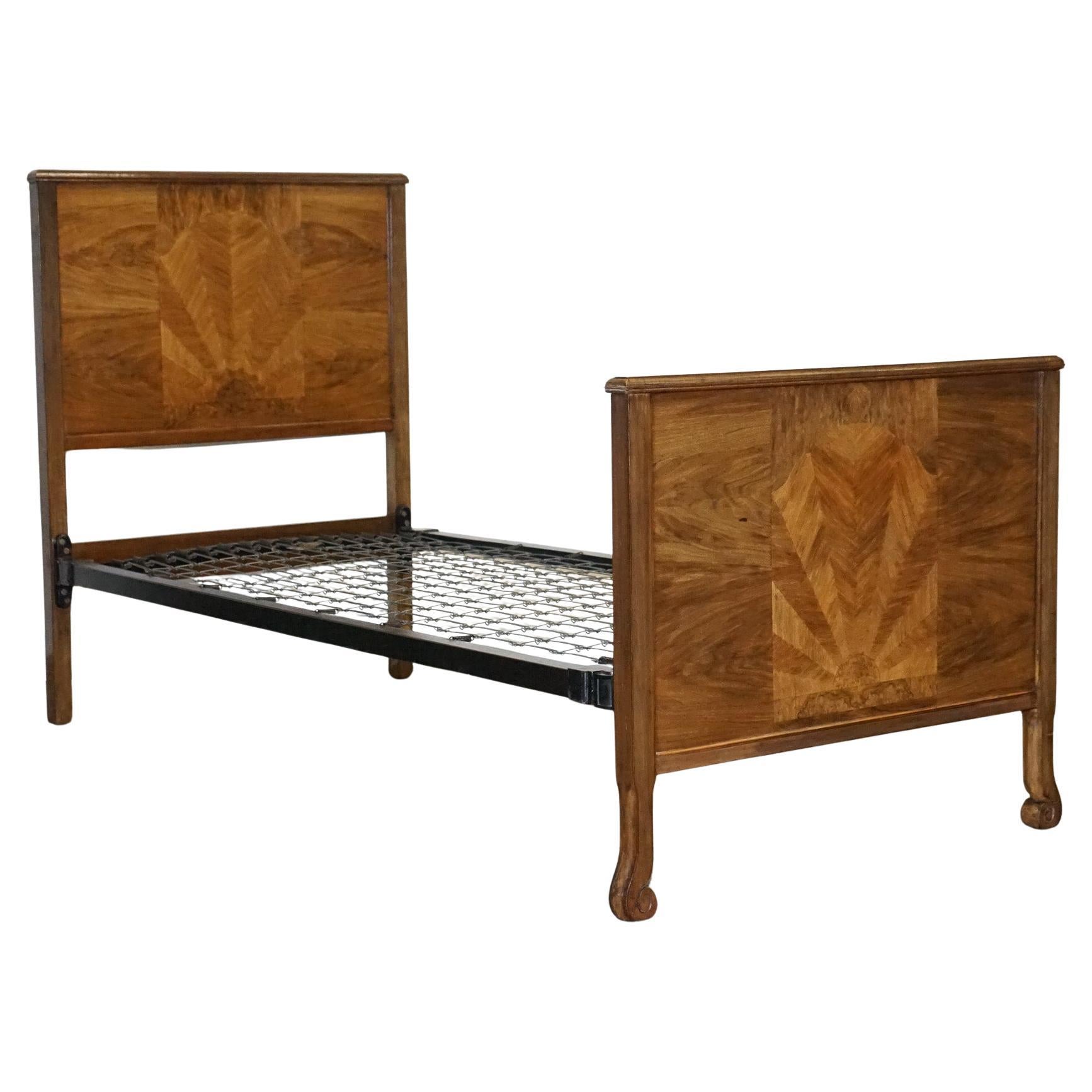 ART DECO BURR WALNUT DECORATIVE INLAID PANELS SiNGLE BED