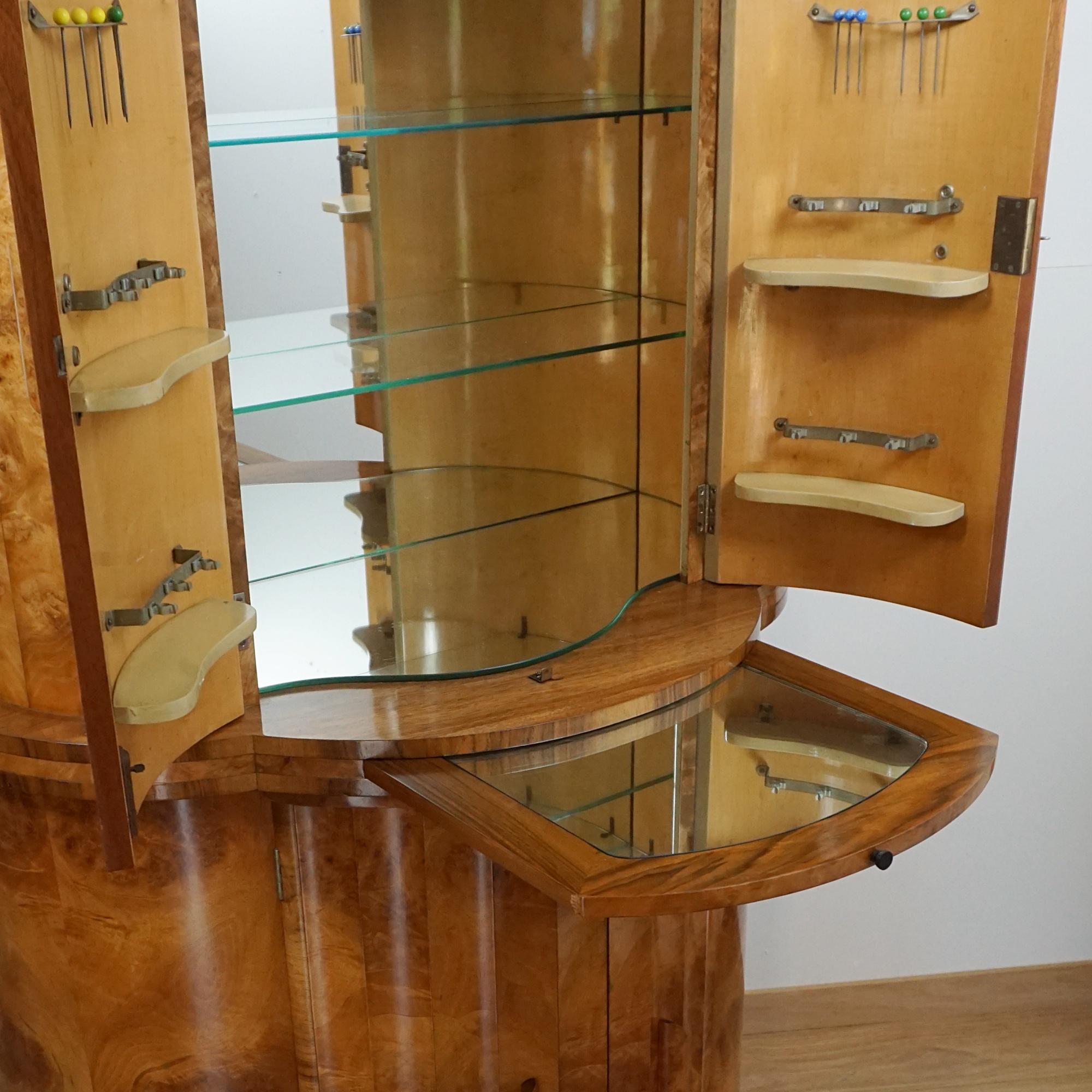 Art Deco Burr Walnut Demi Lune Cocktail Cabinet For Sale 2