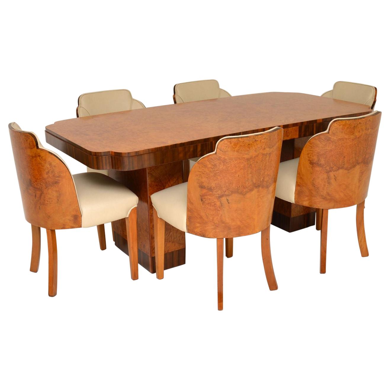 Art Deco Burr Walnut Dining Table and Cloud Back Chairs by Epstein