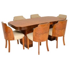 Antique Art Deco Burr Walnut Dining Table and Cloud Back Chairs by Epstein