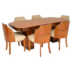 Art Deco Burr Walnut Dining Table & Cloud Back Chairs by Epstein