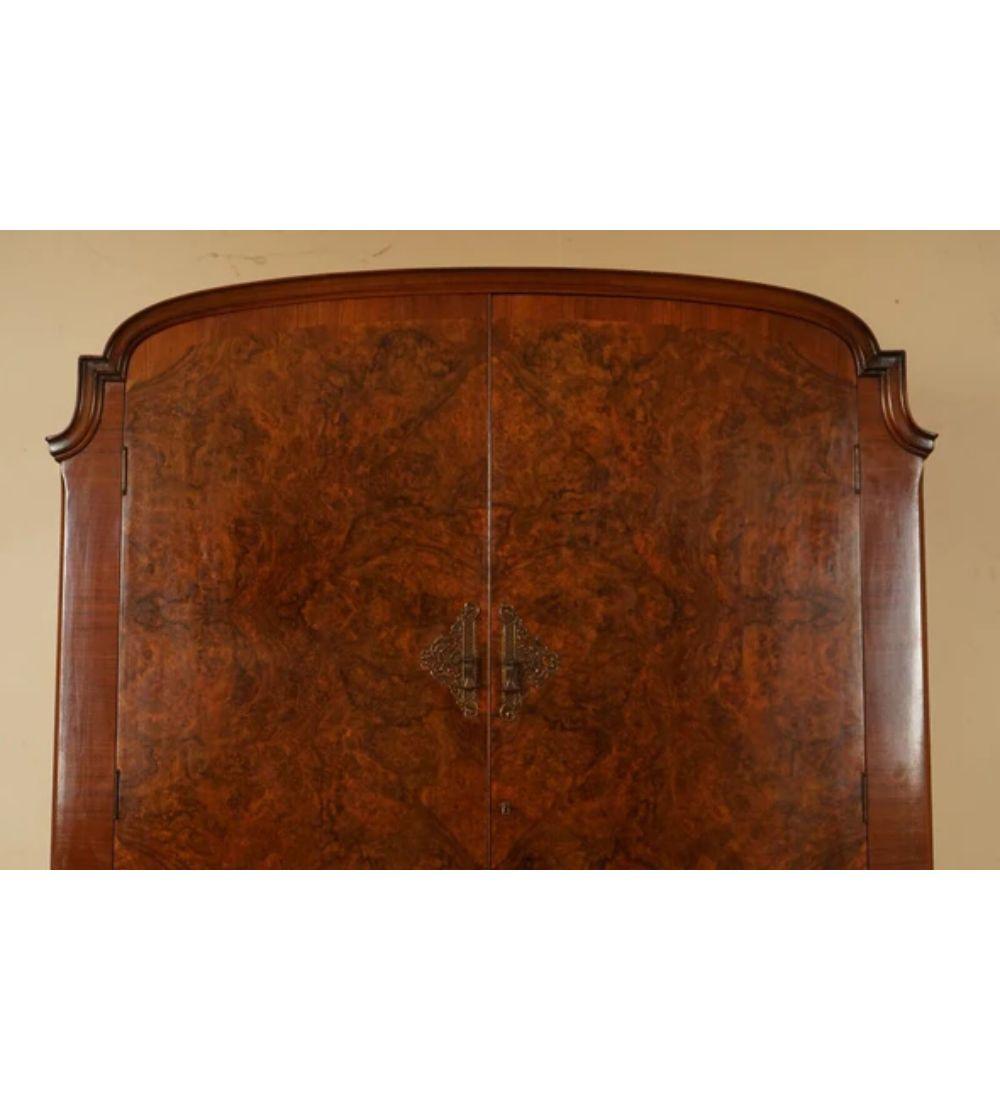 Hand-Crafted Art Deco Burr Walnut Double Wardrobe Made in England For Sale