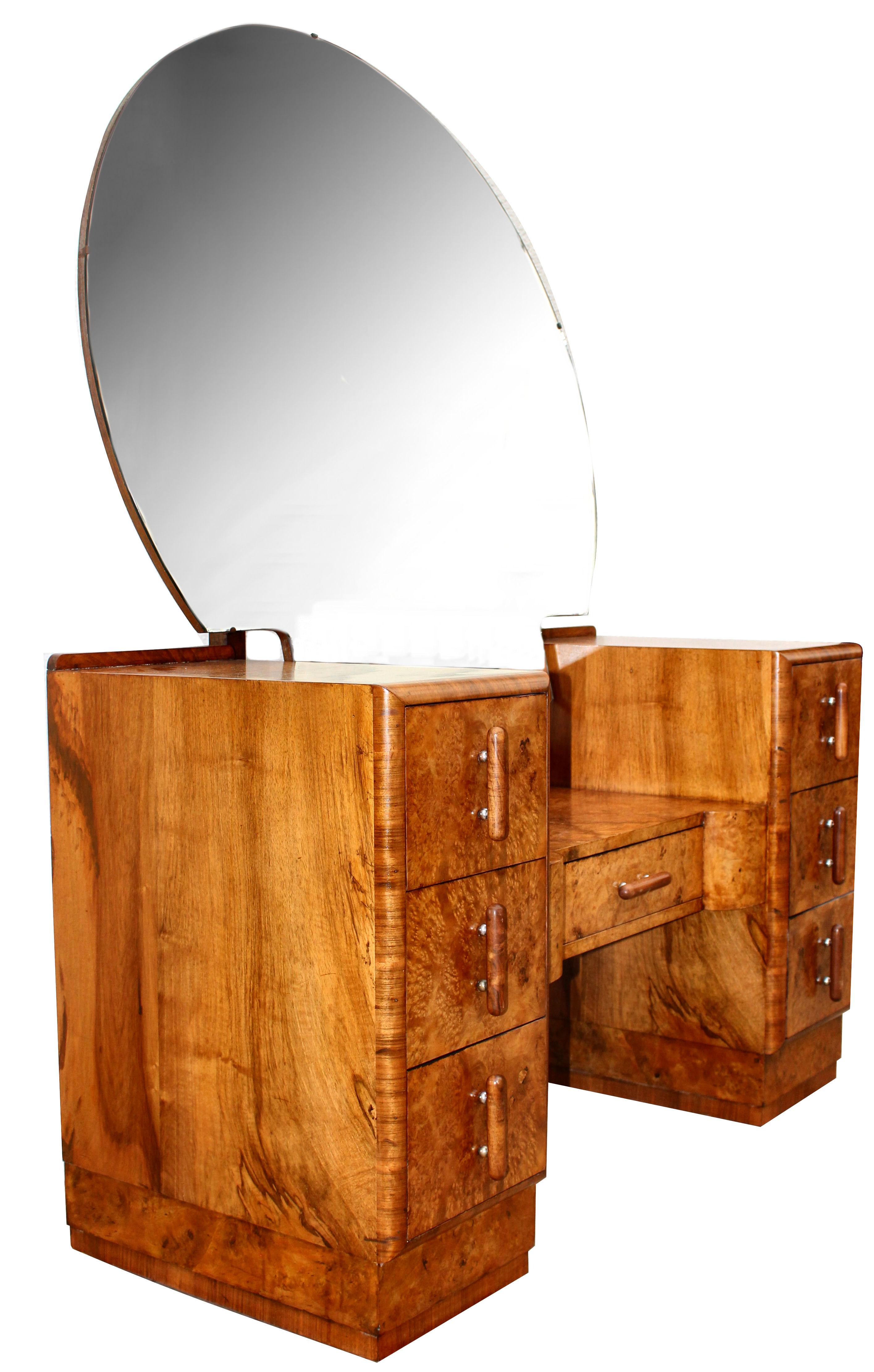 English Art Deco Burr Walnut Dressing Table, c1930