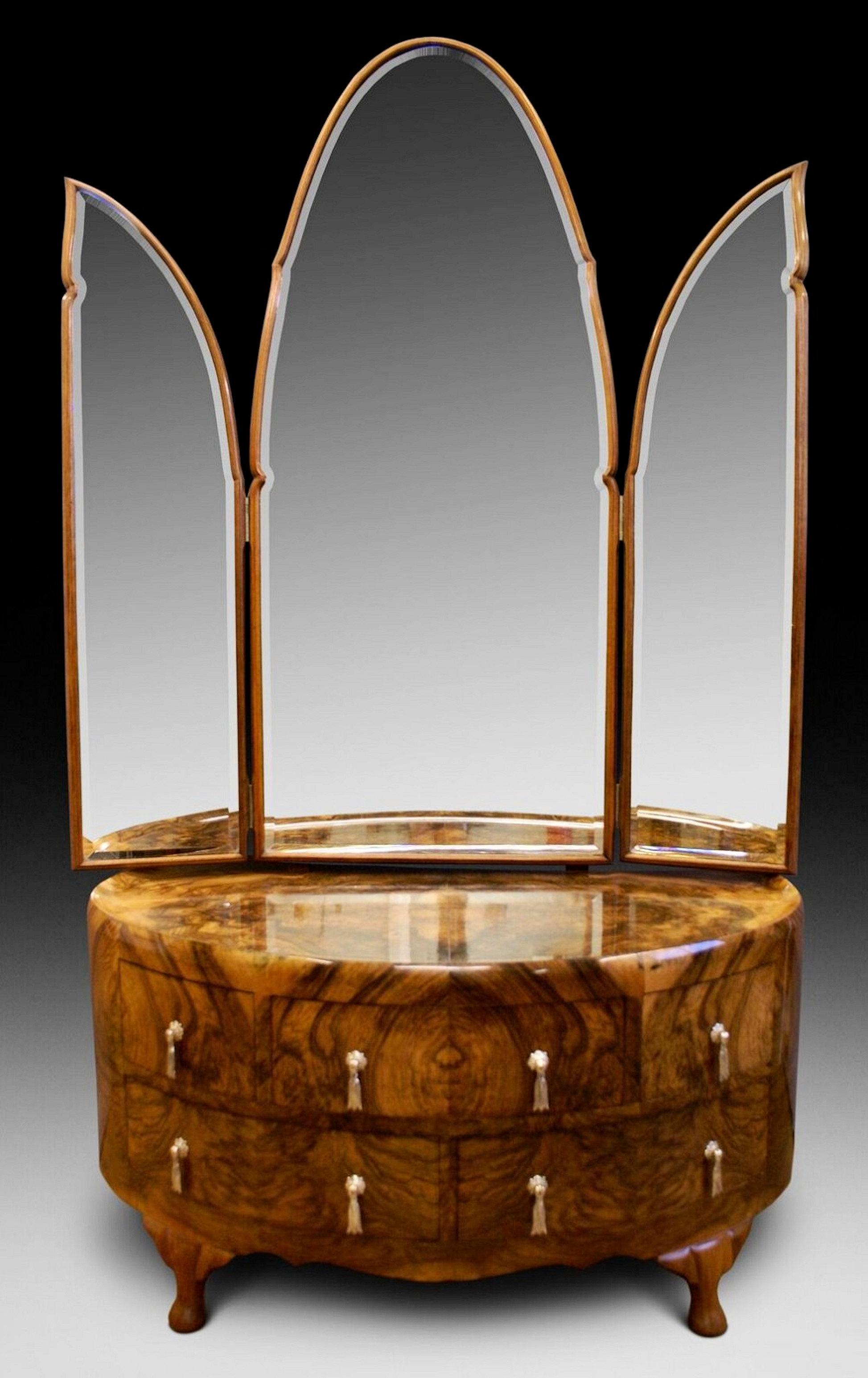 Beveled Art Deco Burr Walnut Dressing Table