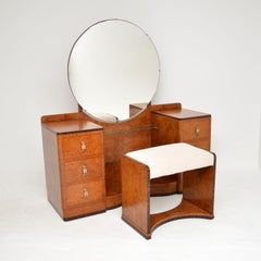 Art Deco Burr Walnut Dressing Table & Stool