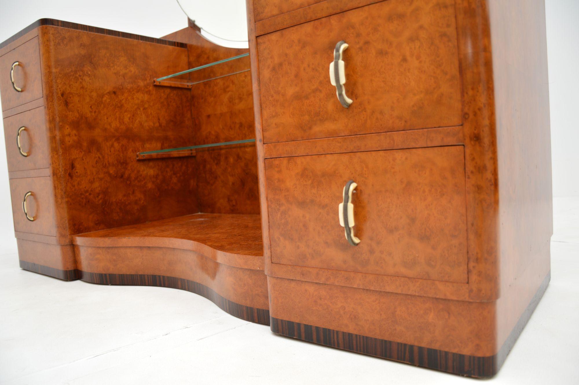 20th Century Art Deco Burr Walnut Dressing Table & Stool