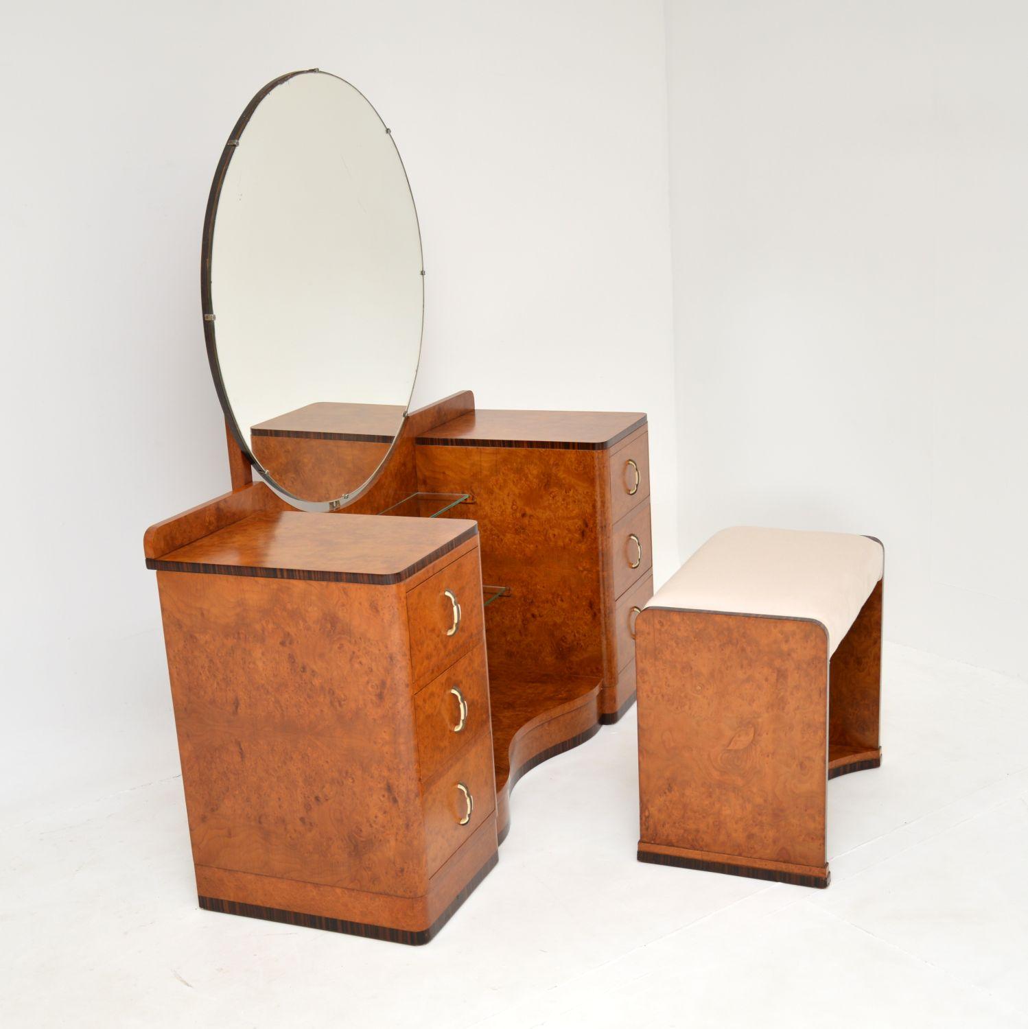 Art Deco Burr Walnut Dressing Table & Stool 3